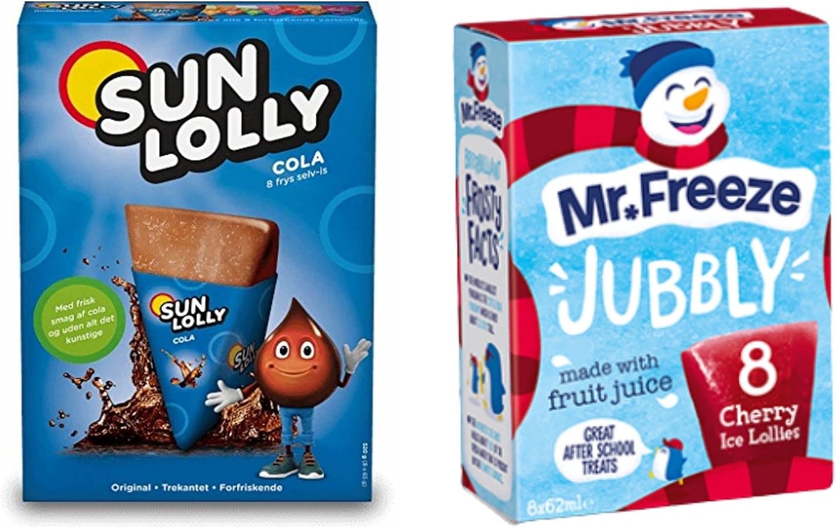 Sun Lolly Cola 10x 60mls And Mr Freeze Jubbly Cherry Ice Pops 8 x 65mls 2 Pack Bundle - Freeze Pop