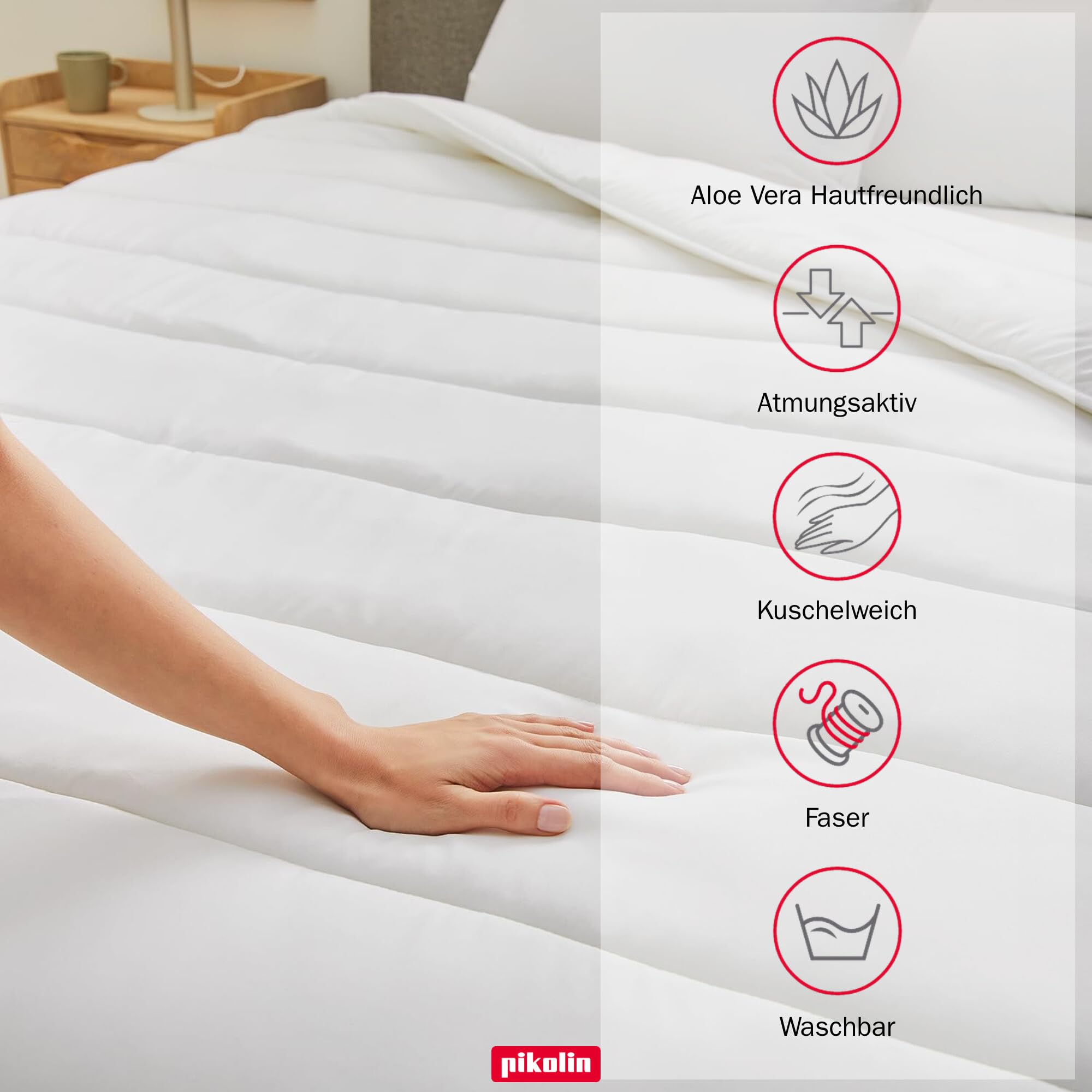 PIKOLIN Bettdecke 240 x 220 cm. Dicke Winter-Steppdecke mit 400g Aloe Vera Faserfüllung, Hautfreundlich und Atmungsaktiv, Für Sensible Haut, Extra Warm, Hypoallergen