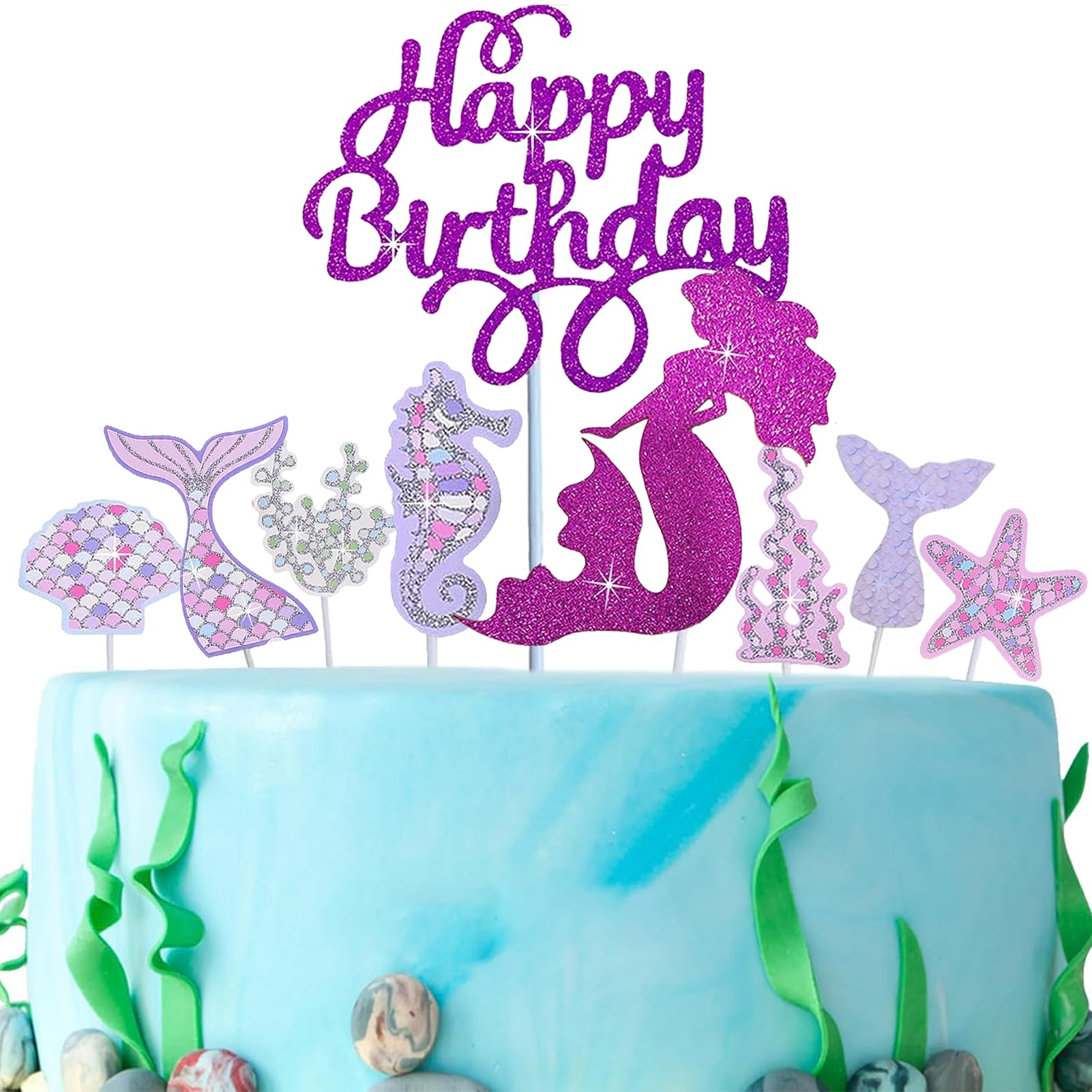 11 Piezas Decoracion Tartas Cumpleaños, Océano Animales Toppers, Decoración de Tartas, Cake Toppers para Fiesta de Cumpleaños, Baby Shower y Fiesta de Bodas Bebés y Niñas
