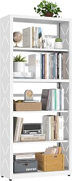 UNICOLY 5 Tier White Bookshelf, 55" H Tall Bookshelf with 5 Storage Shelves