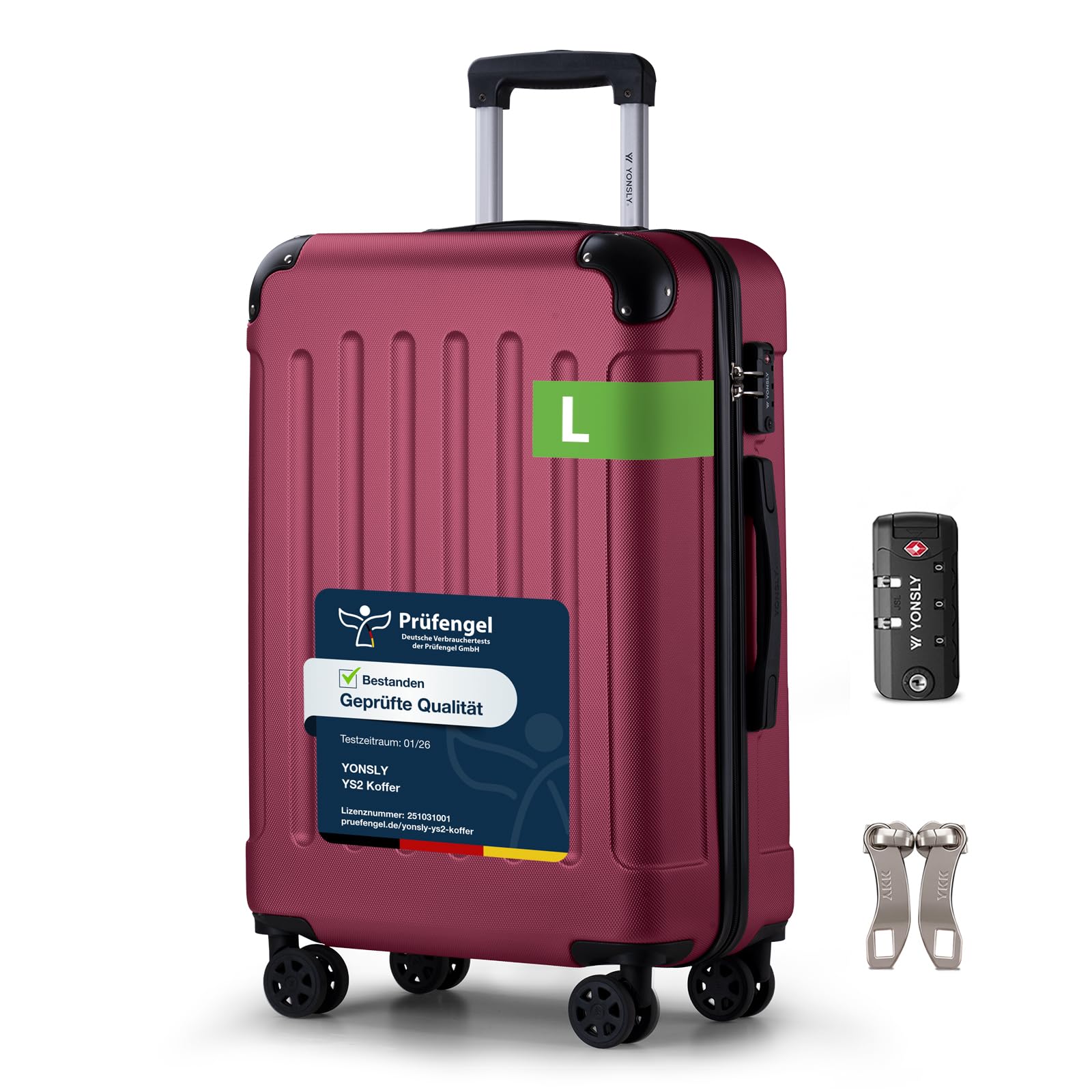 YONSLY Trolley Koffer Set, Reisekoffer, Rollkoffer Handgepäck, Kabinkoffer Suitcase, Gepäckset mit 360° Rollen, Hartschalenreisekoffer, Zahlenschloss, Gummigriff