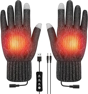 USB Heated Gloves for Man and Women, LINGSFIRE Unisex Winter Gloves Hand Warmer, 3 Temperature Heating Gloves Winter Mittens, Touch Screen Gloves Laptop Gloves, Knitted Wool Mittens for Cold Weather