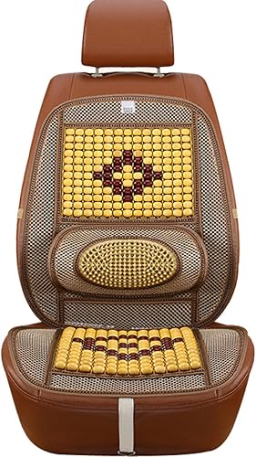 Perlas de madera de malla lumbar apoyo espalda masaje cojín trasero completo cojín transpirable enfriamiento coche asiento delantero protector beige
