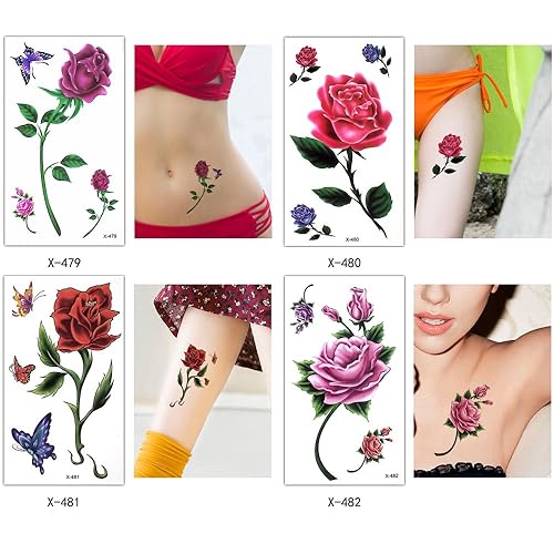 Miniatura 4 de 25 hojas Tiny belleza flor maquillaje corporal de arte tatuaje temporal impermeable calcomanía para mujeres hombres