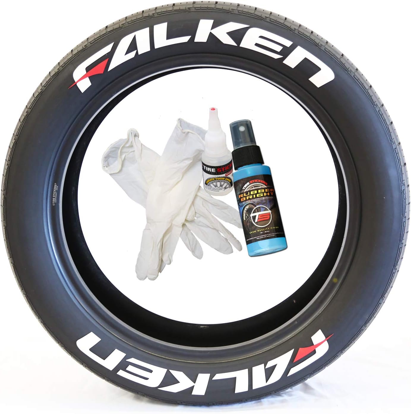 Tire Stickers Falken with Red Dash Tire Lettering Kit - Easy DIY Add-On Accessory with Glue & 2oz Touch-Up Cleaner / 19-21 Inch Wheels / 0.75 Inches/White/Red / 8 Pack