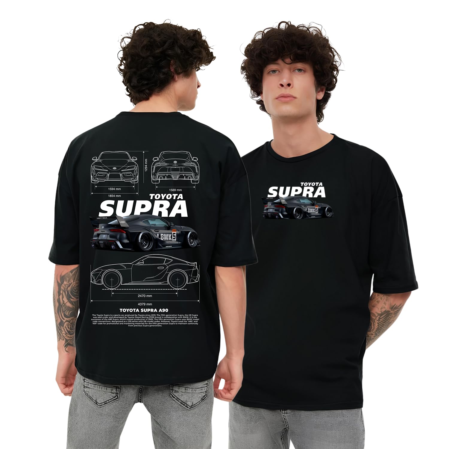 kart black Men's Oversized Front & Back Car Printed Tshirts | Half Sleeve Drop Shoulder Round Neck & Car Print Oversized T-Shirt-picture-2
