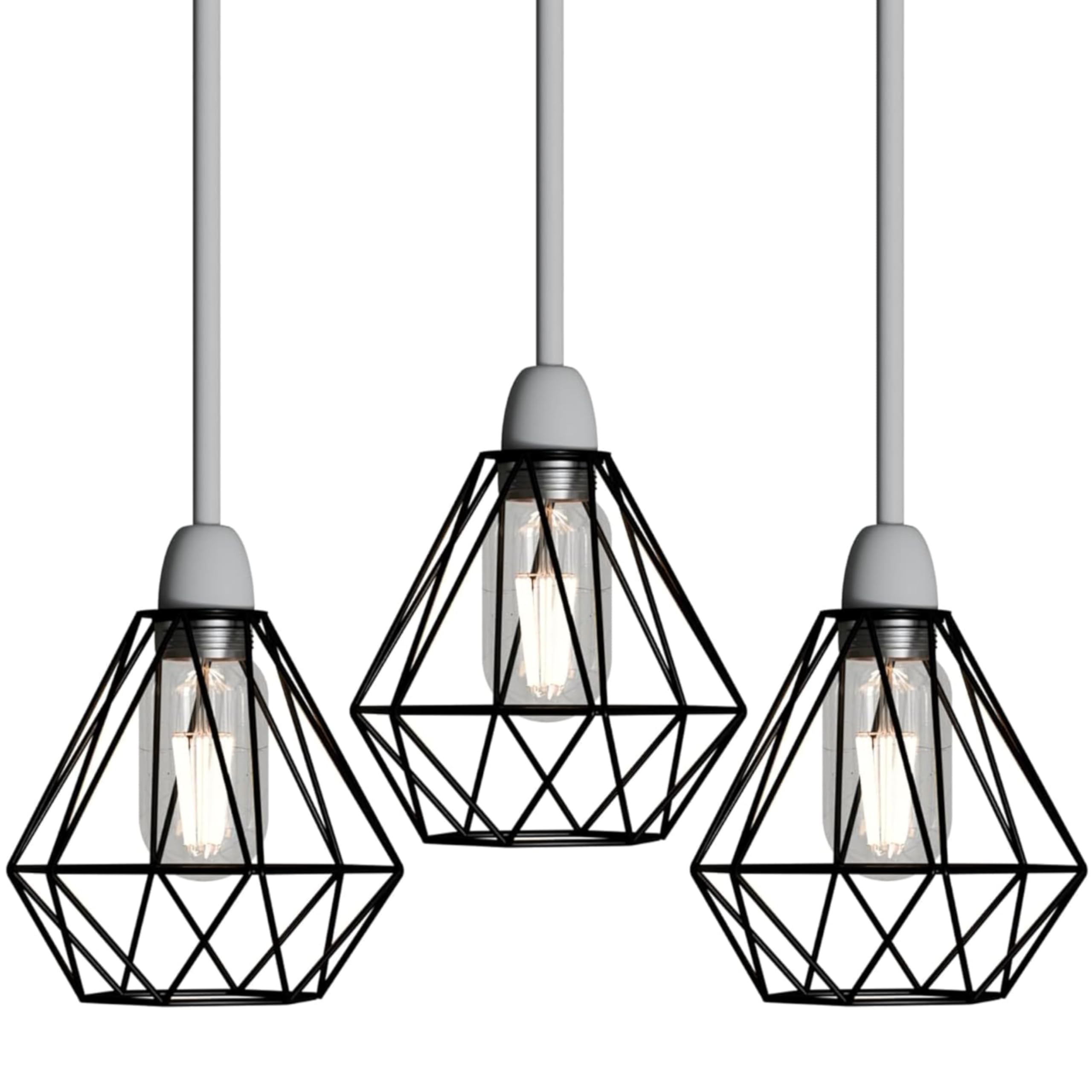 3 Pack Black Lamp Guard, Diamond Shape Metal Wire Cage Pendant Light Shades โ image 1