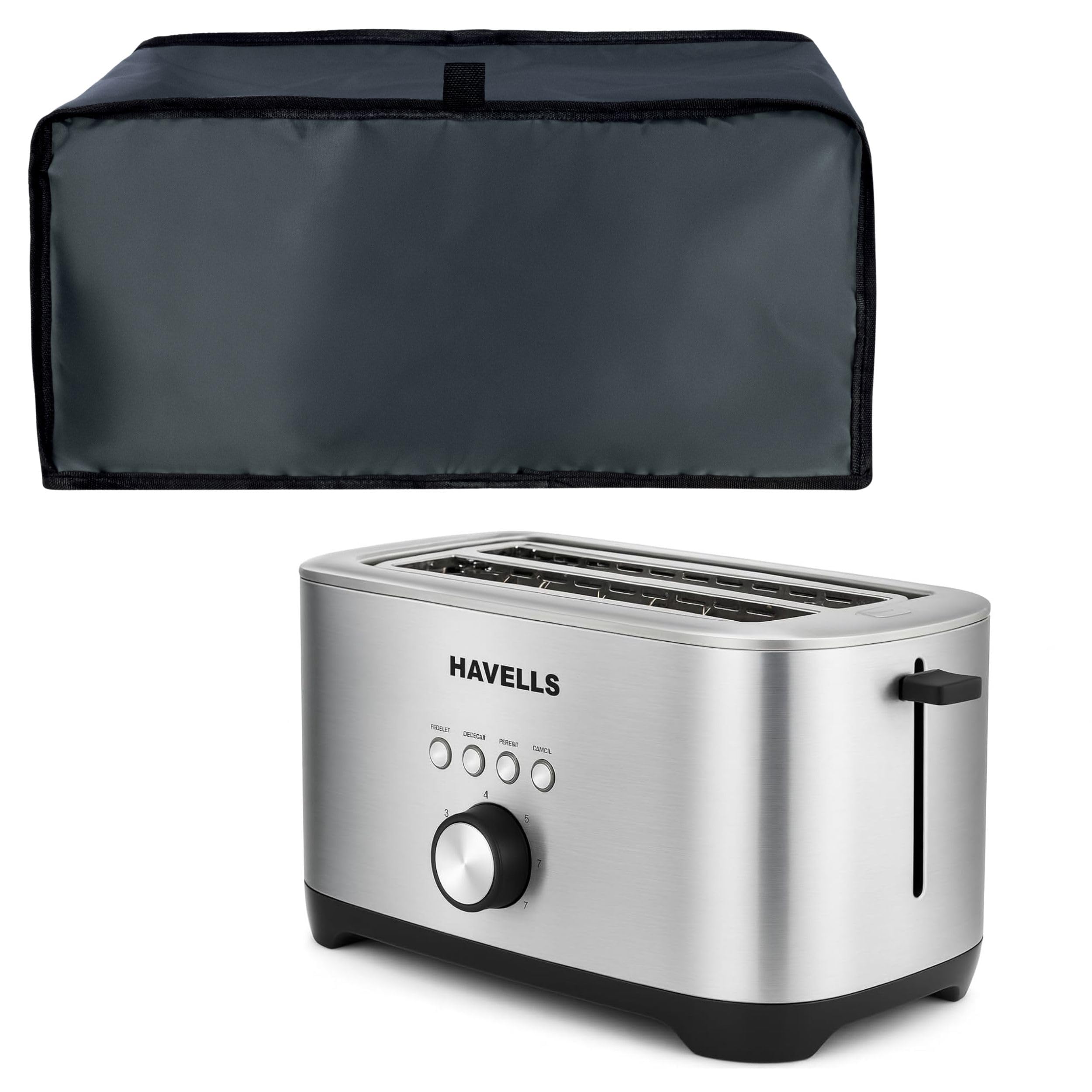 Toaster Cover for Havells Steelo 4-Slice Pop Up Bun Warmer - Waterproof & Dustproof Kitchen Appliance Protective Case - 16.5x7.5x8 Inch (Grey)