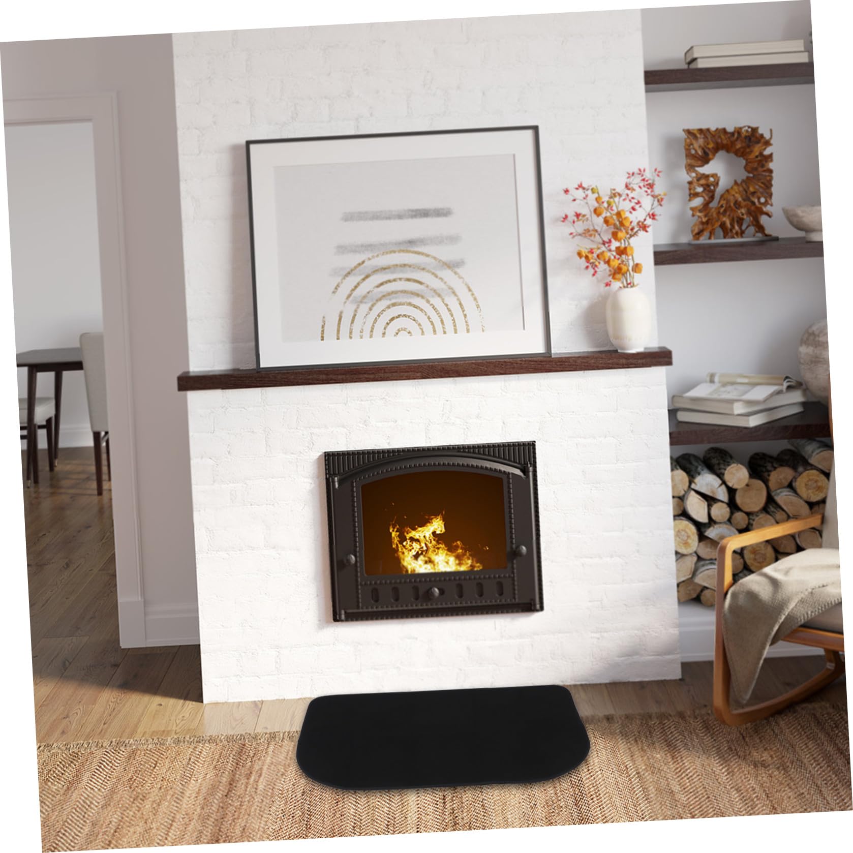Tappeto Antincendio per Stufa a Mezza Forma in Poliestere e Pvc Resistente al Calore, Facile da Pulire, per Uso Interno in Inverno