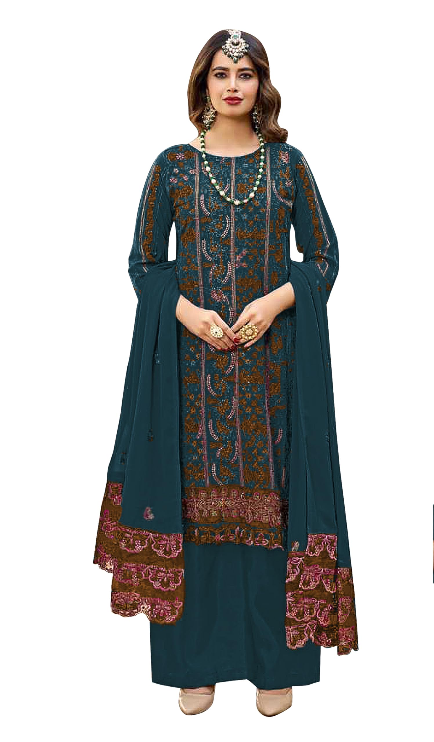 georgette and santoon floor length sharara for women | gown for women semi-stitched | anarkali Shrara dress | gown in Clothing & Accessories-image-35