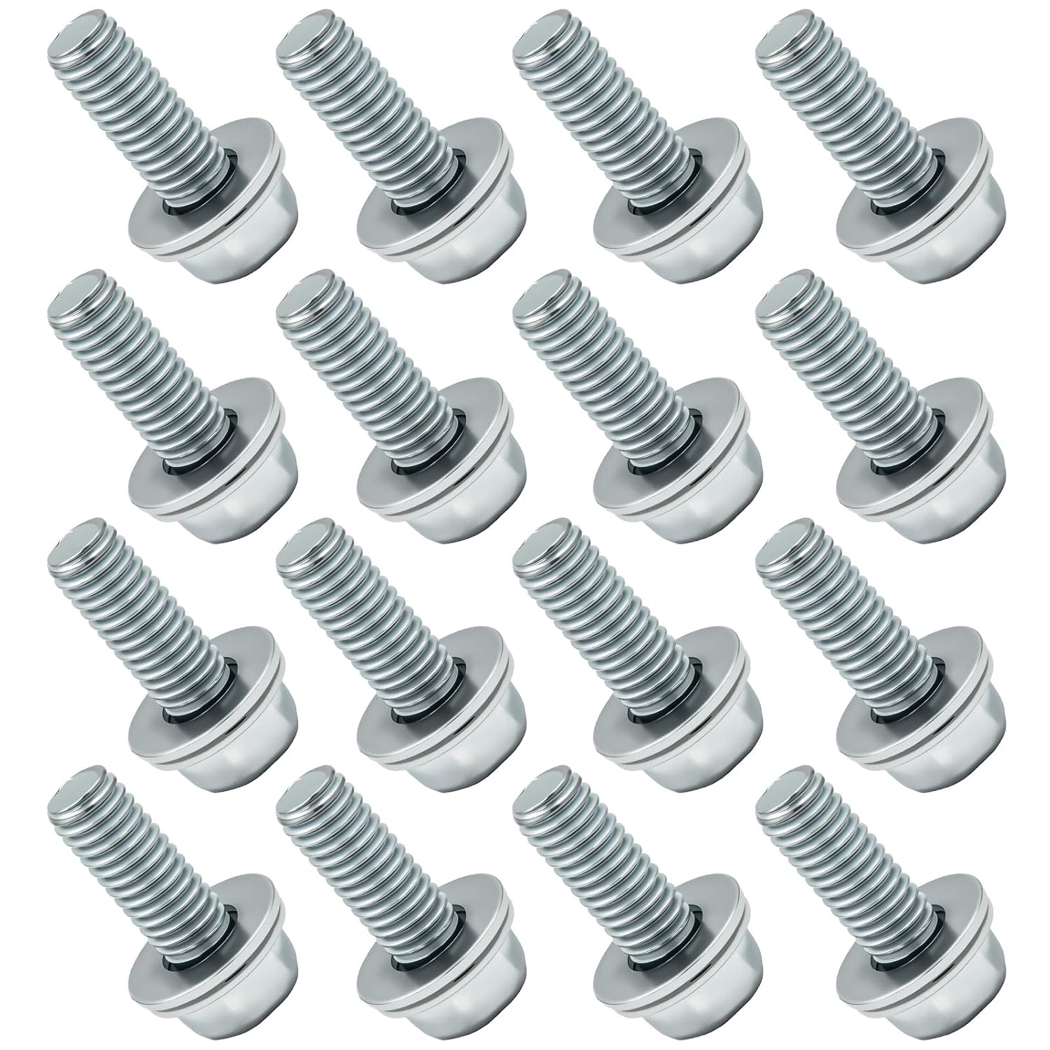 (16Pcs) 100-1110 Upgraded Exhaust Header Bolts with Washers, 3/8"-16 UNC, 1.00" UHL, Zinc Galvanised Silver Finish, Heavy Duty Replacement for Big Block Chevy, Ford V8