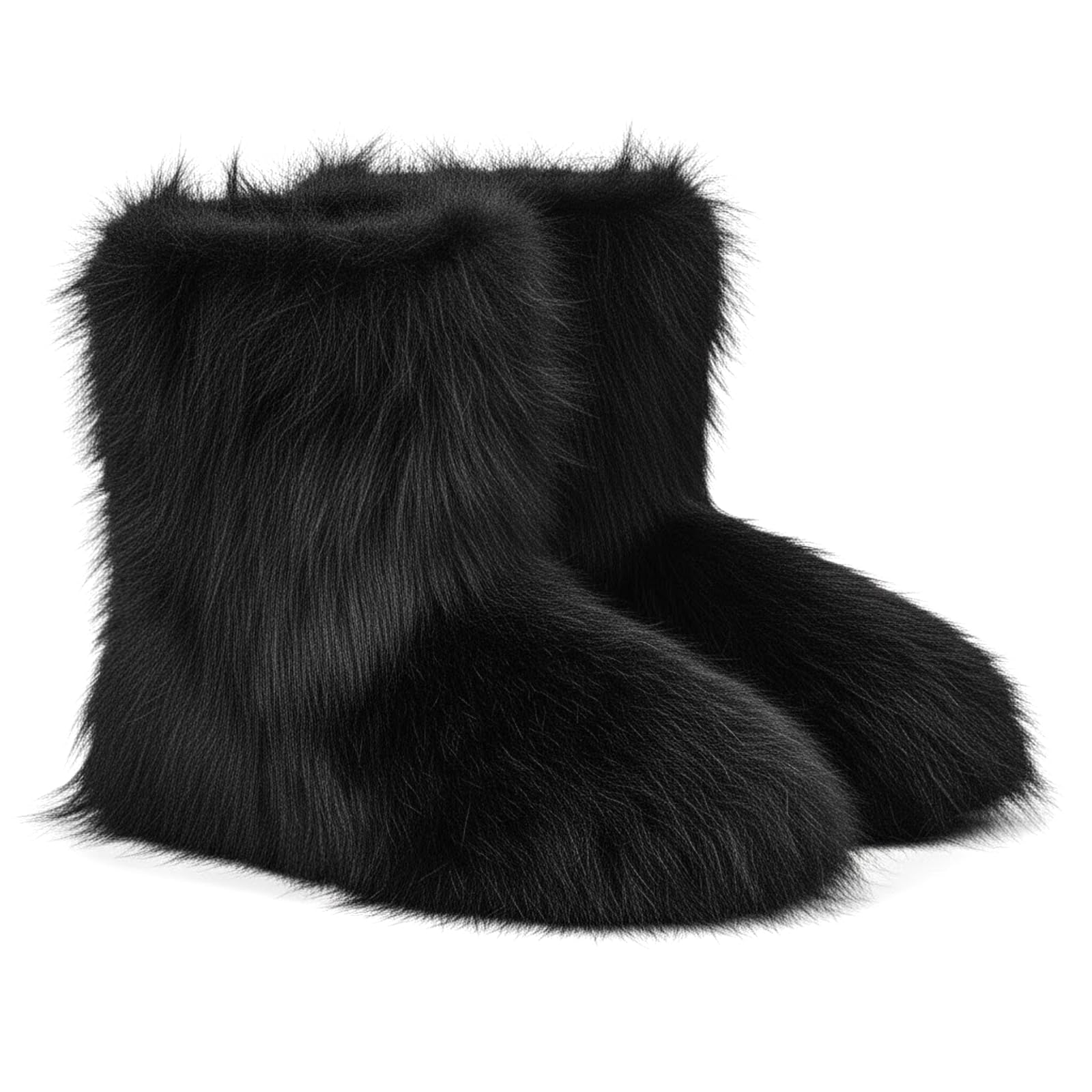 ZVC Womens Faux Fur Boots Furry Snow Boots Comfortable Fluffy Winter Boot Warm Fuzzy Mid-Calf Boot Outdoor Indoor