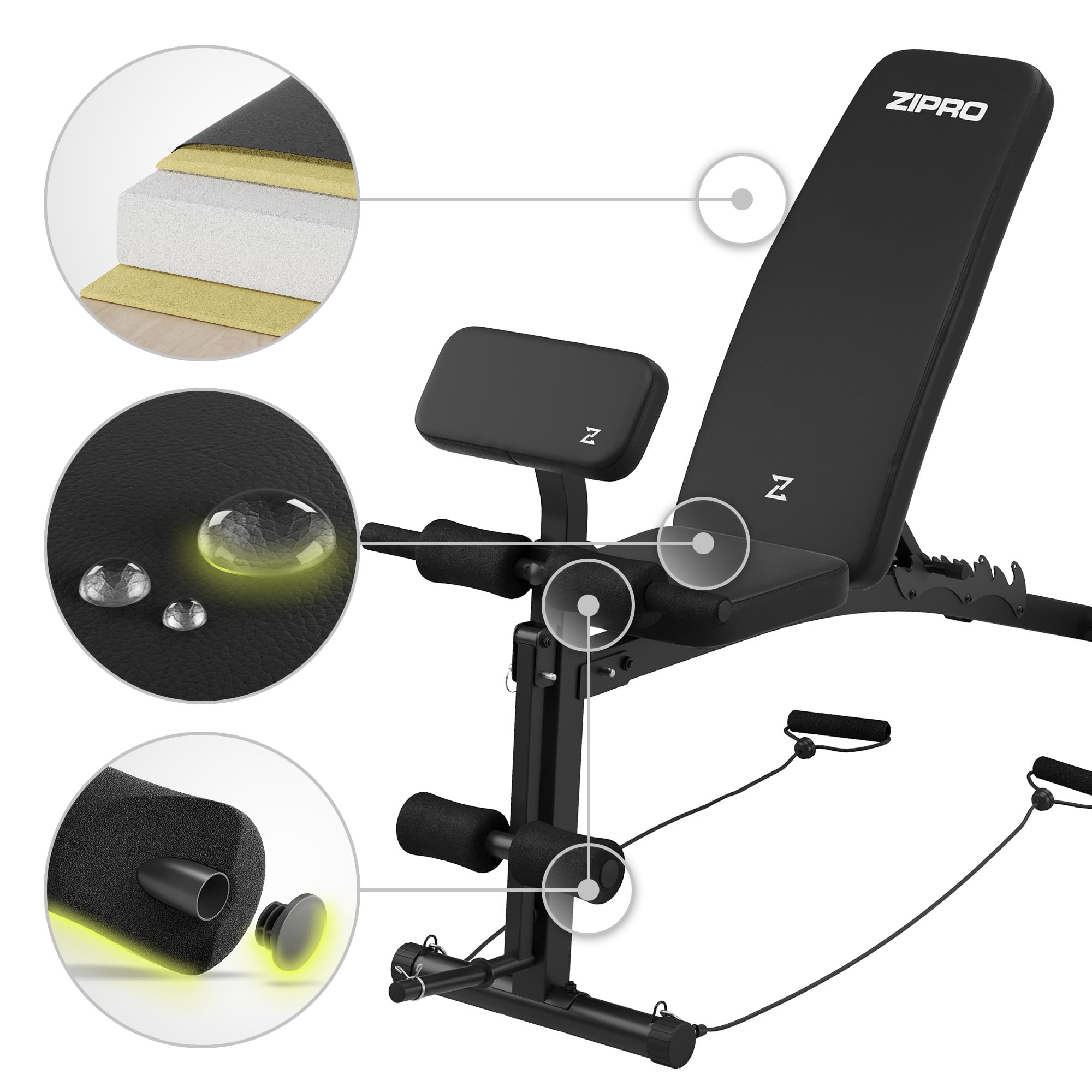 ZIPRO Panca Pieghevole Multifunzionale per Allenamento - Sollevamento Pesi, Fitness, Sit Up - Attrezzi per Casa o Palestra
