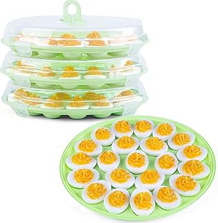 HANSGO 3PCS Deviled Egg Platter, Deviled Egg Carrier With Lid Deviled Egg Containers Egg Tray with Lid for Festival Party Favor Home Kitchen Refrigerator Supplies, 66 Egg Slots