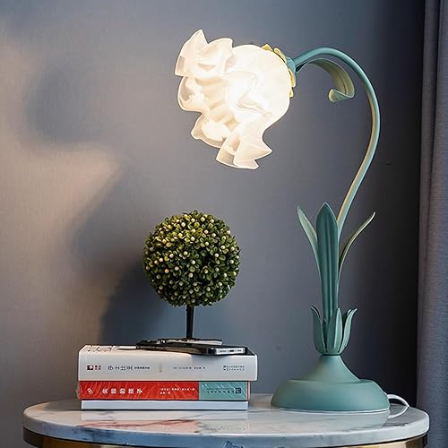 Miniatura 2 de PURESILKS Lámpara de mesa de flores verde pequeña lámpara de mesa floral biónico con pantallas de lámpara de cristal lirio del valle lámpara para