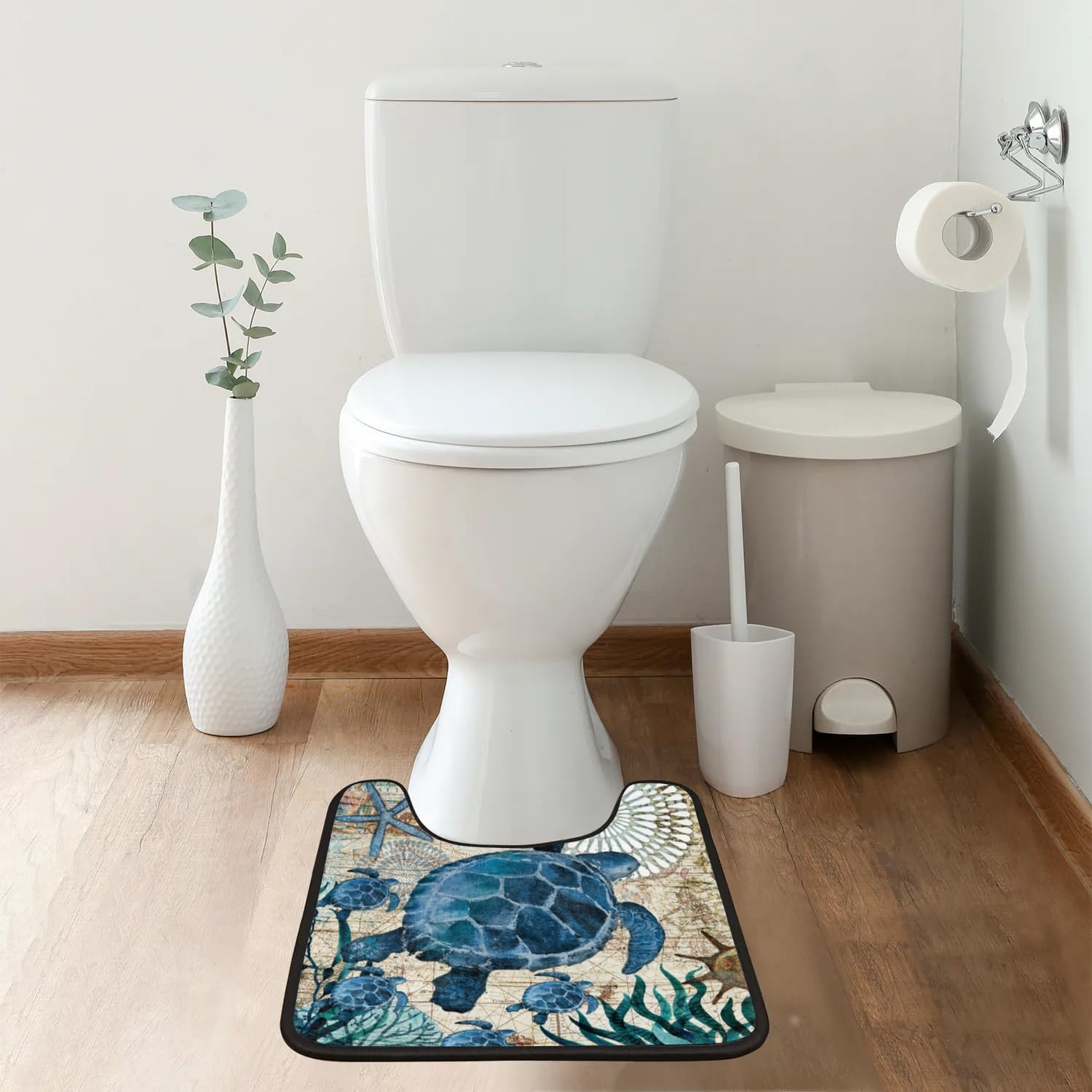 Bathroom Rug Sets 2 Piece Retro Turtle Microfiber Non Slip Bath Carpet, Ocean Theme Absorbent Toilet Mat for Bathroom Floor, Machine Washable Bathroom Mats