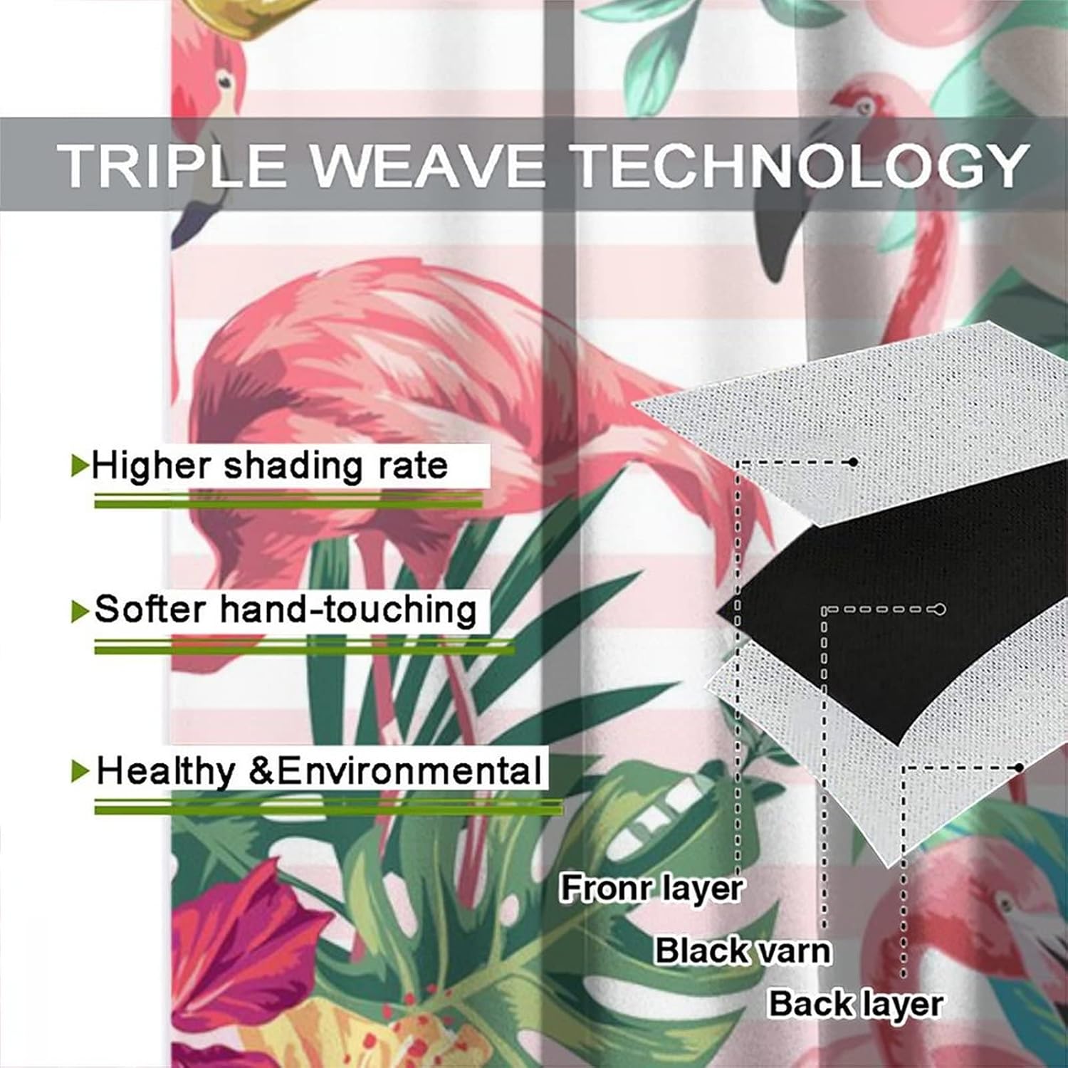 Summer Flamingo Rod Pocket Blackout Curtains for Bedroom - Watercolor Tropical Leaves and Flowers Pink Stripes Window Drapes,Thermal Insulated Room Darkening Curtains 2 Panels 63L x 31.5W