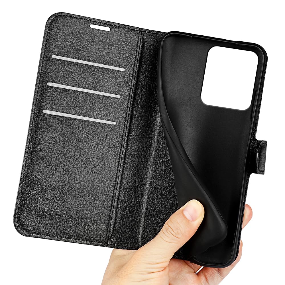 Cover Portafoglio In PU Pelle Per Xiaomi Redmi 13 4G / Poco M6 4G – Custodia Con Porta Carte Magnetico E Supporto (Cachi, Motivo Gatto)