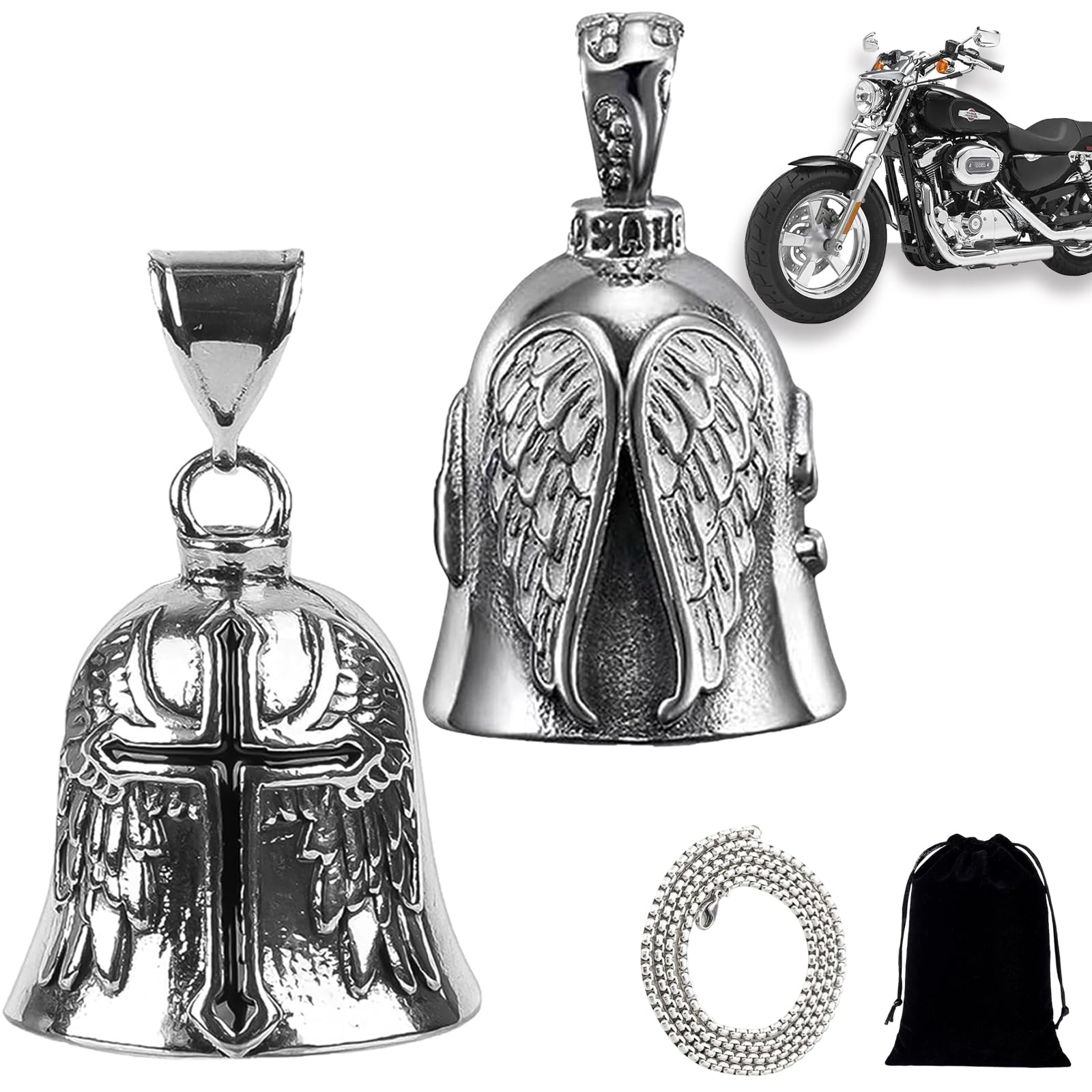 MXHBSTP 2 Pcs Guardian Bell For Motorbikes Set, Angel Guardian Riding Bell with Chain Angel Motorcycle Biker Bell Lucky Charm Lucky Keychain Gremlin Bell Motorcycle Accessories Gifts for Man Husband