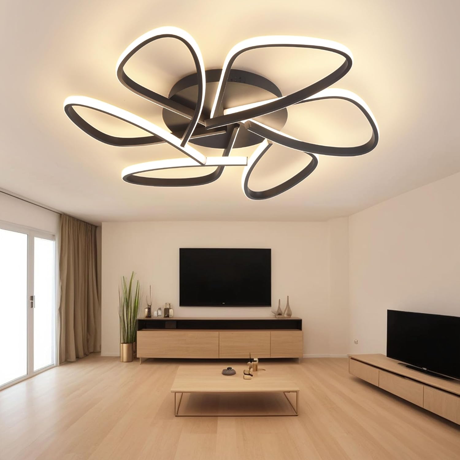 Modern LED Ceiling Light Flush Mount Dimmable Remote Control Indoor Lamps Fixture for Bedroom Living Room (YF-2503 Black, 29.5'' / 75CM 72W)