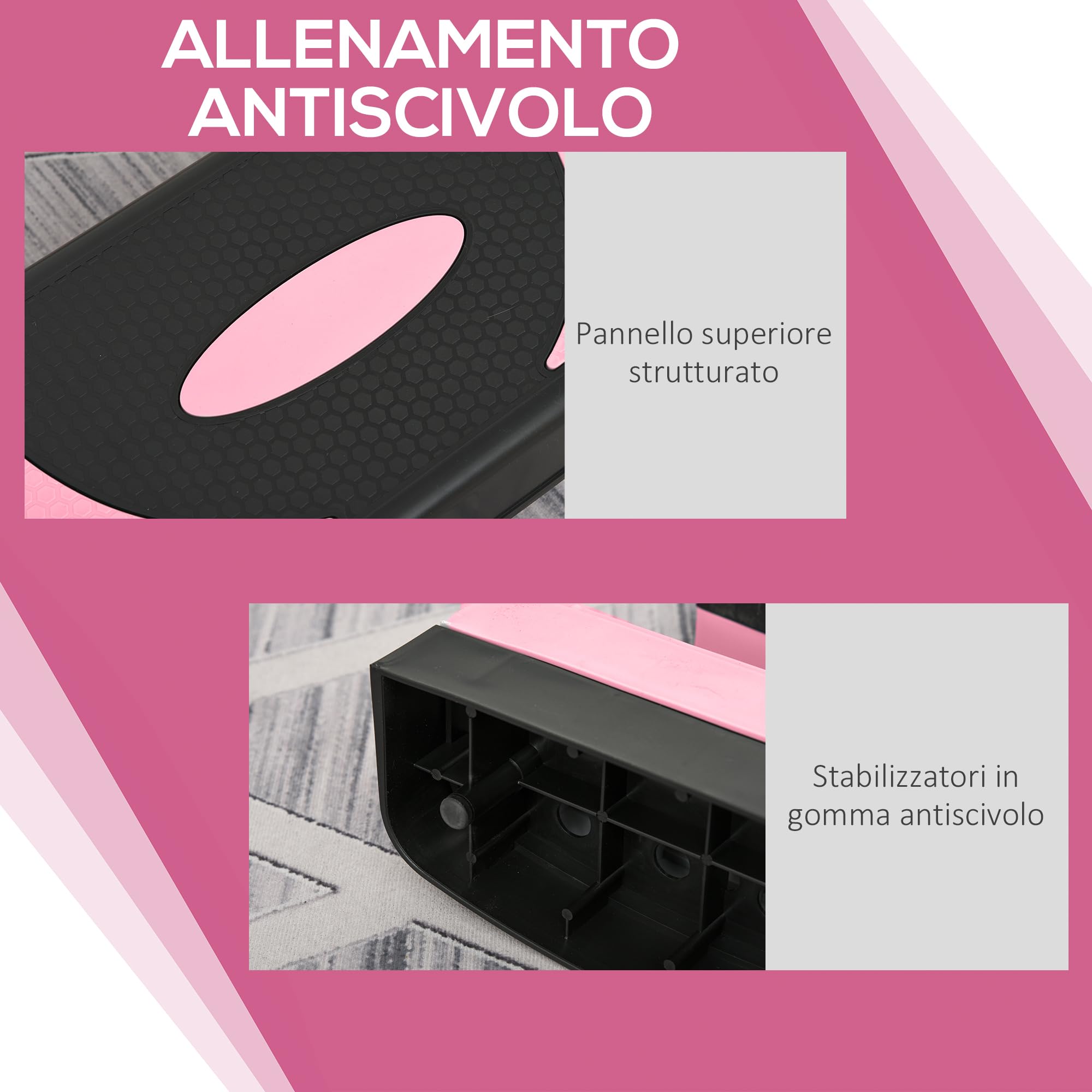 HOMCOM Step Fitness da Aerobica, Stepper Regolabile a 3 Altezze 10-15-20 cm per Allenamento a Casa e Palestra