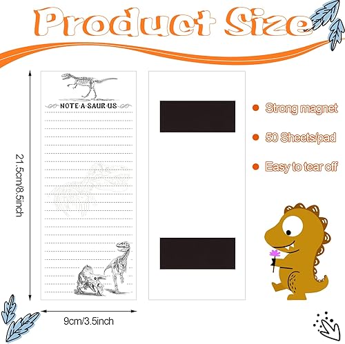 Miniatura 7 de Gersoniel Bloc de notas magnético de dinosaurio para refrigerador, paquete de 4 200 hojas para listas de compras y tareas, refrigerador,