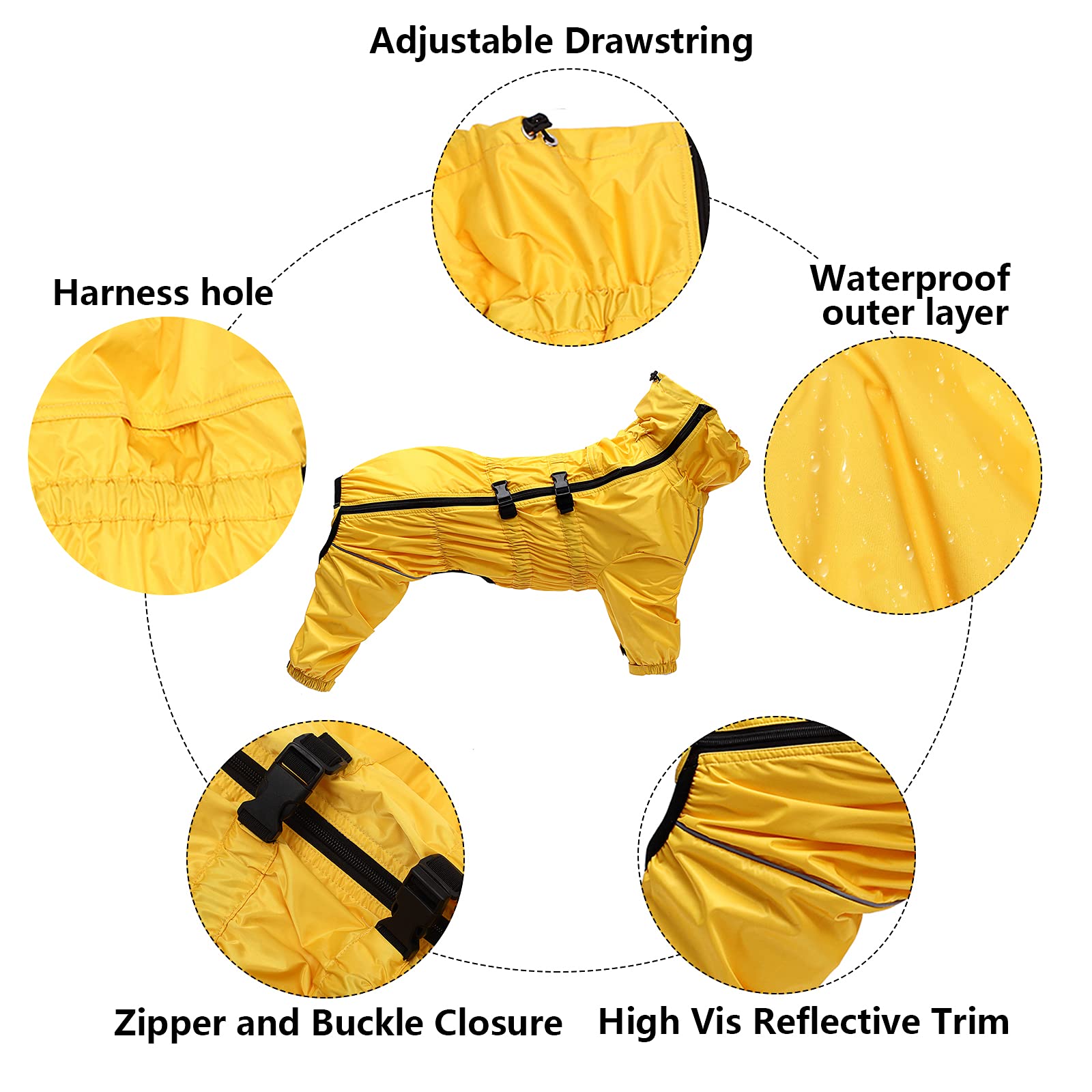 Geyecete - 1/2 zampe pantaloni tuta impermeabile per cani, 4 gambe riflettente pioggia impermeabile Gear per cani, Con cerniera e fibbia, per cuccioli piccolo e medio-Giallo-XXXL