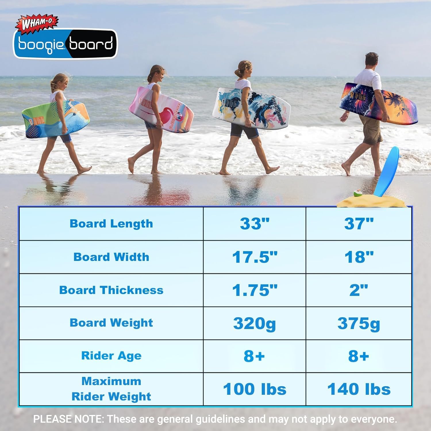 Wham-O Boogie Board, planche de bodyboard légère de 94 cm pour la plage, avec laisse de poignet pour débutants et entraînement, toutes les conditions ondulées (lot de 1)