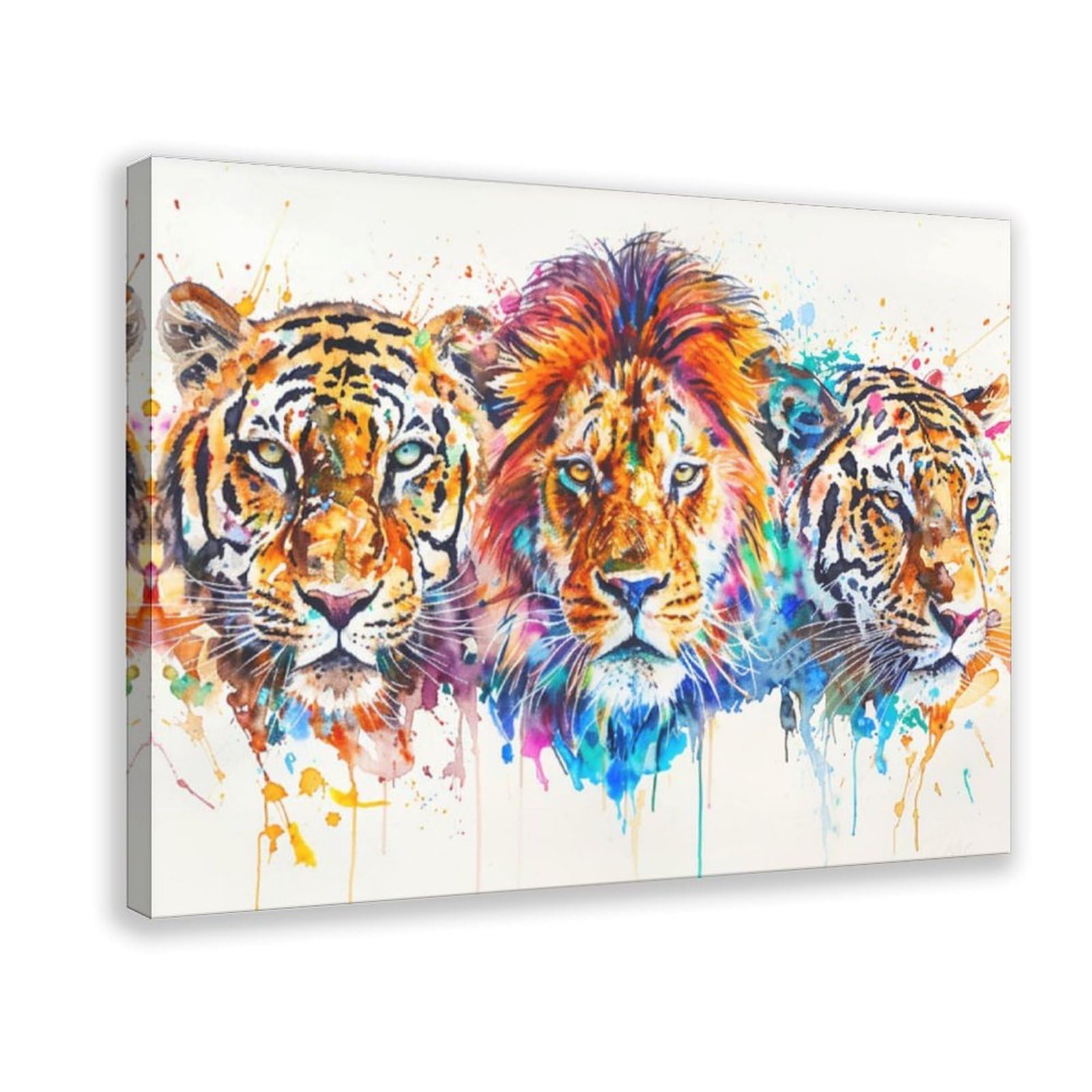 Pyberon Frame-Style Lions, Tigers, And Leopards Canvas Poster For Dorm Room Decor Gift
