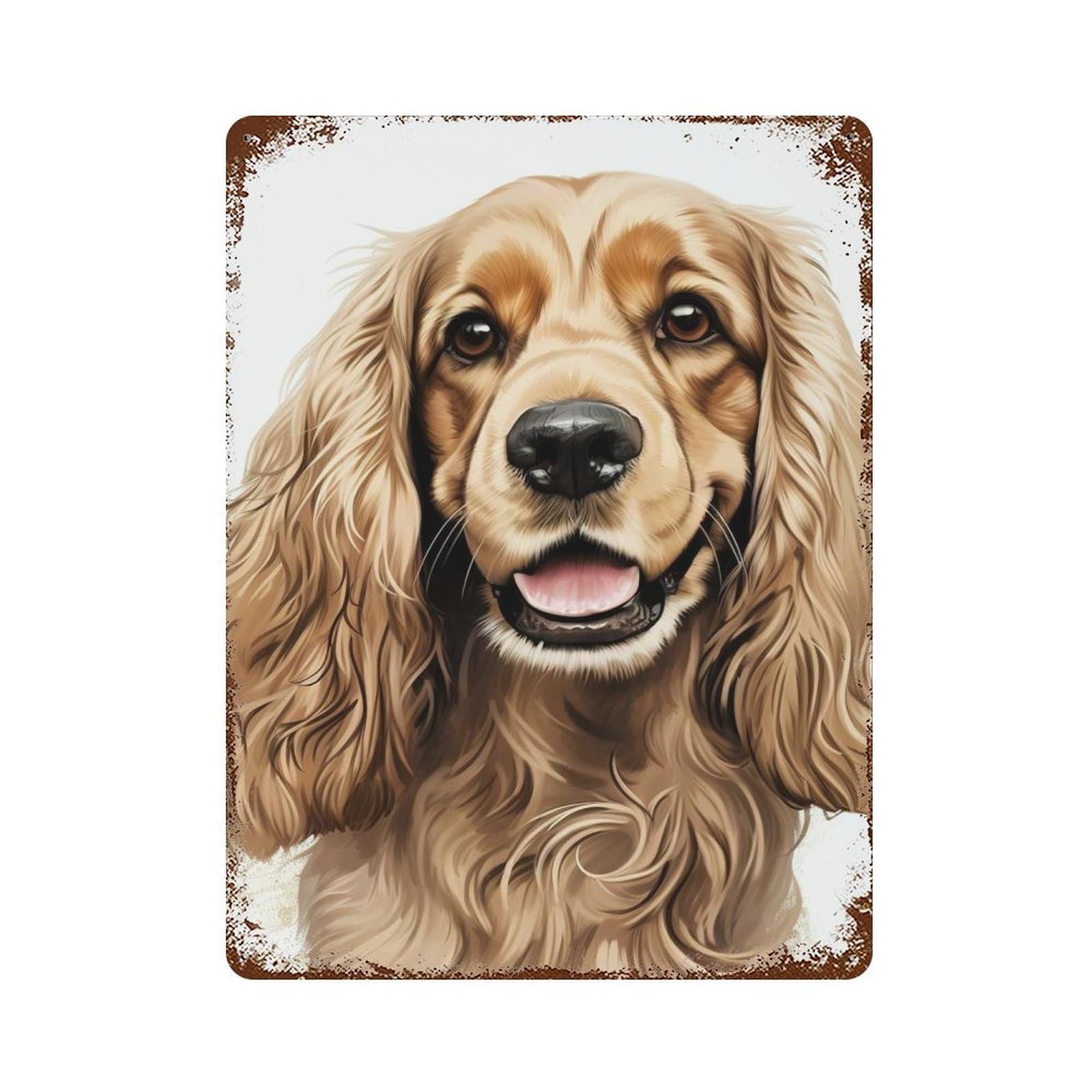 Garage Style Golden Cocker Spaniel Portrait Rust Effect Tin Sign 15.7"x11.8", Vintage Wall Decor for Bar And Workshop