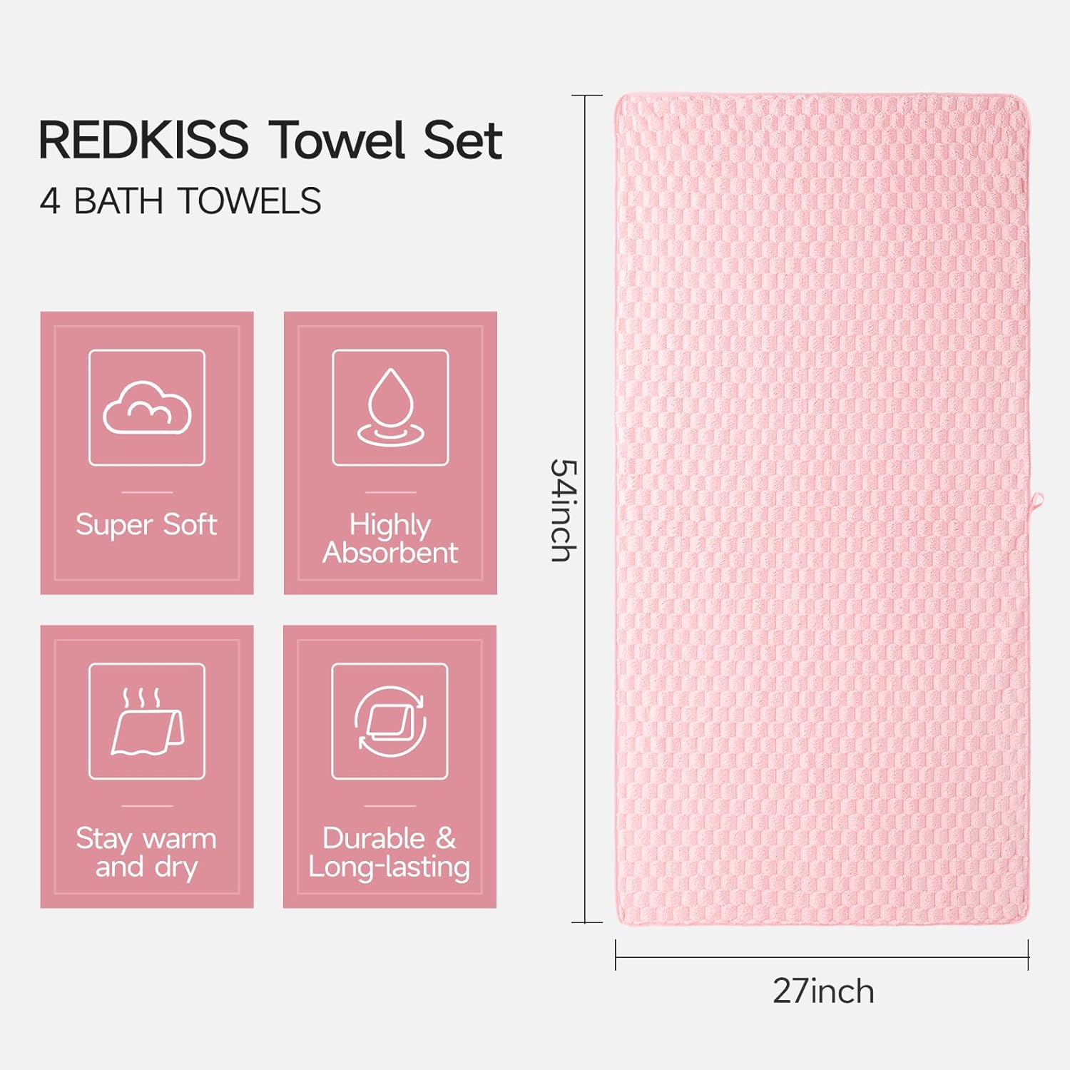 REDKISS 4 Pack Microfiber Bath Towels - Extra Large, Super Absorbent, Quick Dry Waffle Towels Set for Bathroom, Spa, Gym, and Travel - Luxury, Plush, 4 Multicolor - Image 2