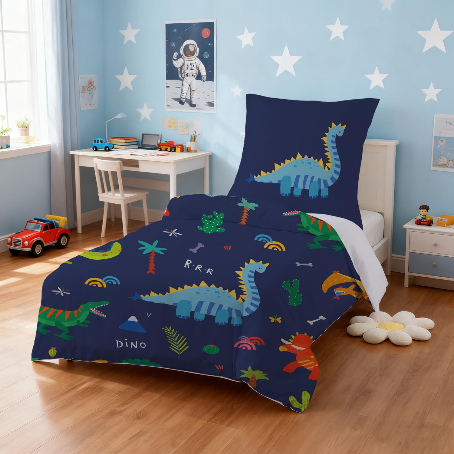 Snugoria Cot Bed Duvet Cover Set, Toddler Bedding Set for Junior/Toddler/Cot, Cartoon Pattern Quilt Cover 135×200 cm and Pillowcase 50x75cm， bed duvet cover and pillow cover set