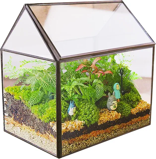 Terrario Geométrico de Cristal Hecho a Mano con Diseño de Casa para Plantas Suculentas