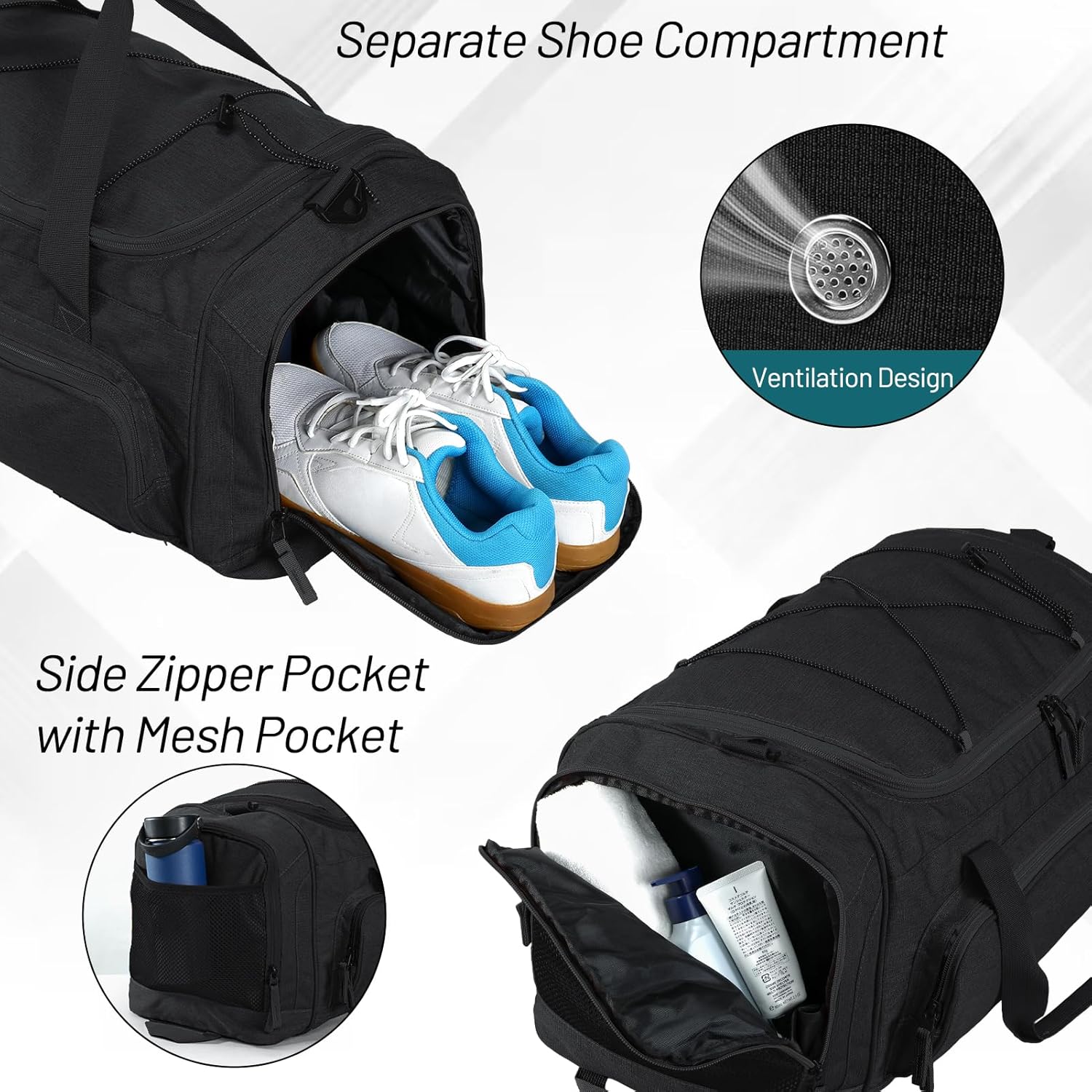 MIER Large Gym Bag for Men Sports Duffle Bag with Shoe Compartment 60L Lightweight Duffel Bags for Workout Fitness Travel, Blue