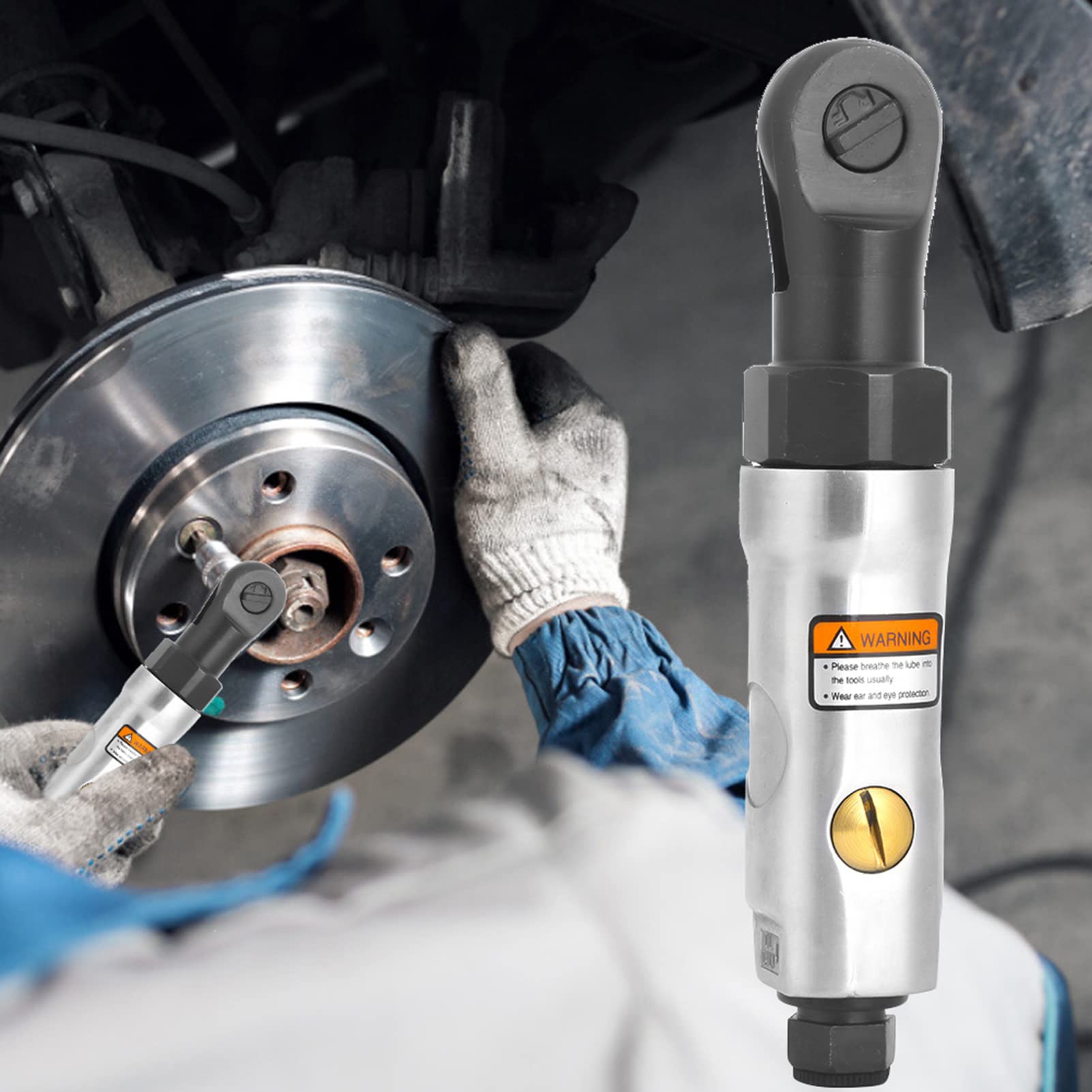 YWBL-WH Chiave a cricchetto pneumatica, mini cricchetto pneumatico compatto con testa quadrata da 1/4" e rotazione avanti/indietro per spazi ristretti, riparazione auto