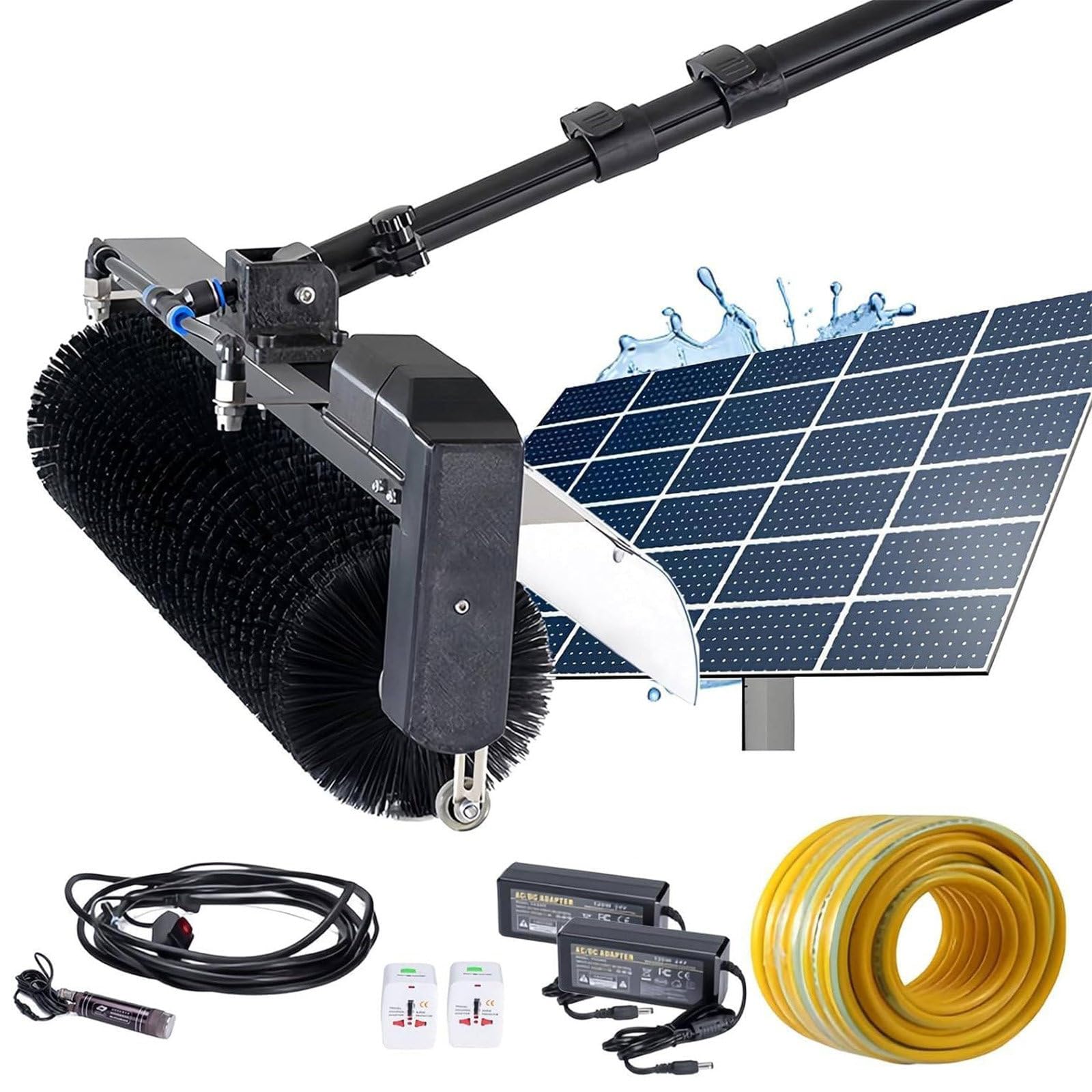SOTIKARERY Solar Panel Cleaning Kit - 60cm Automatic Rotary Cleaning Brush, Solar Panel/Roof Water Brush, Window Cleaner, Special Roof Water Brush with Adjustable Extension Rod 5.5m/18ft