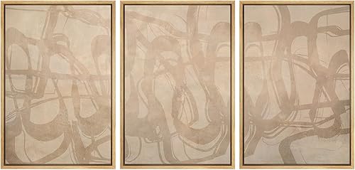 Miniatura 127 de SIGNLEADER Lienzo enmarcado para pared, juego de arte de collage de polígonos retro marrón tostado, ilustraciones con formas abstractas, arte