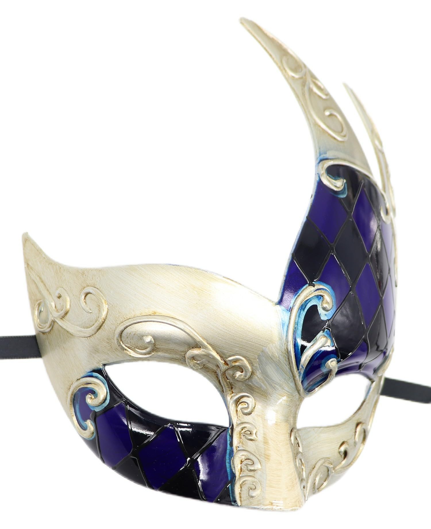 Coolwife Men's Masquerade Mask Vintage Venetian Checkered Musical Party Mardi Gras Mask (W Blue/Black) - Image 3