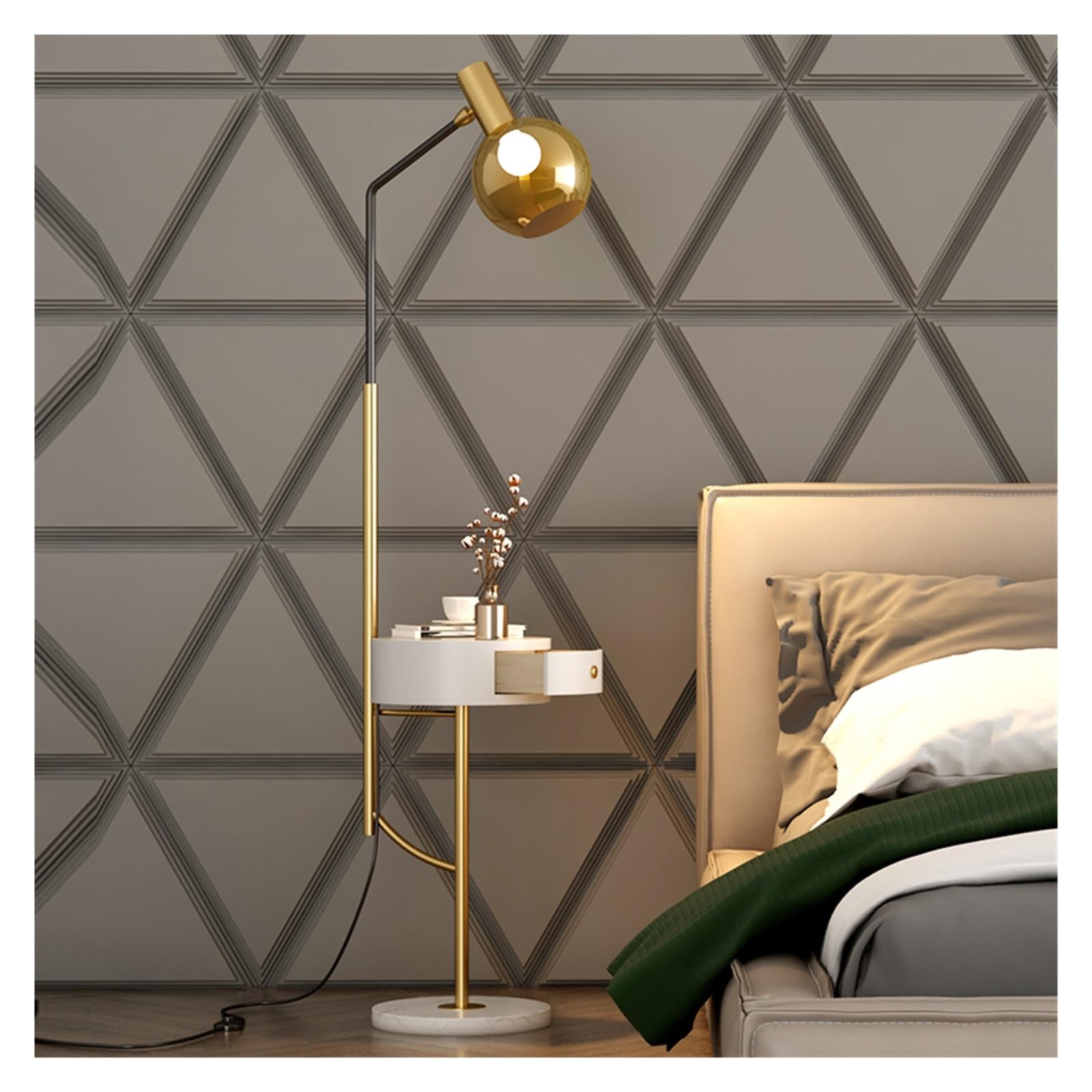 Staande lamp Vloerlamp met tafel, houten nachtkastje