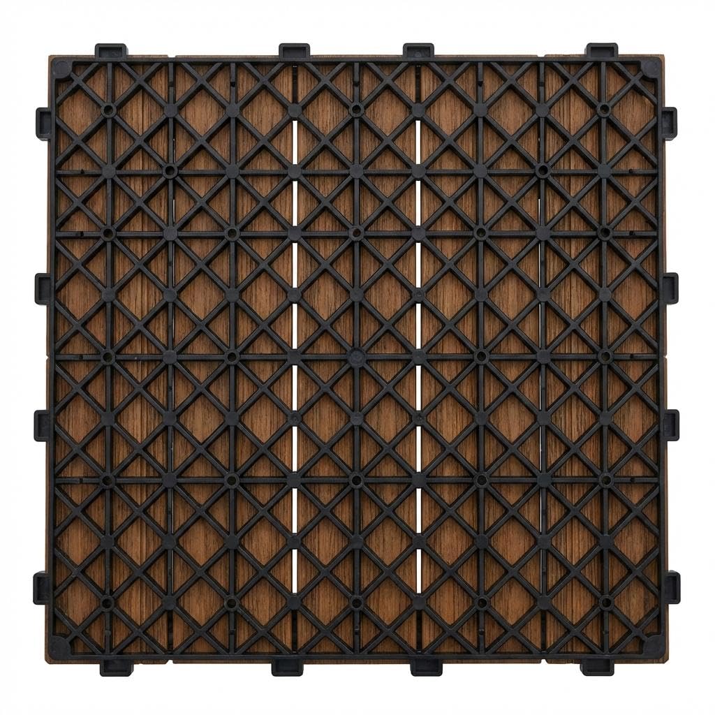 GAOMON Acacia Wood interlinked Deck Tiles - 12"x12" Non-Slip Waterproof Flooring for Outdoor & Indoor Patio, Balcony, Garden, Poolside, Snap Together, Covers 21 Sq Ft - Brown Finish, 22PCS