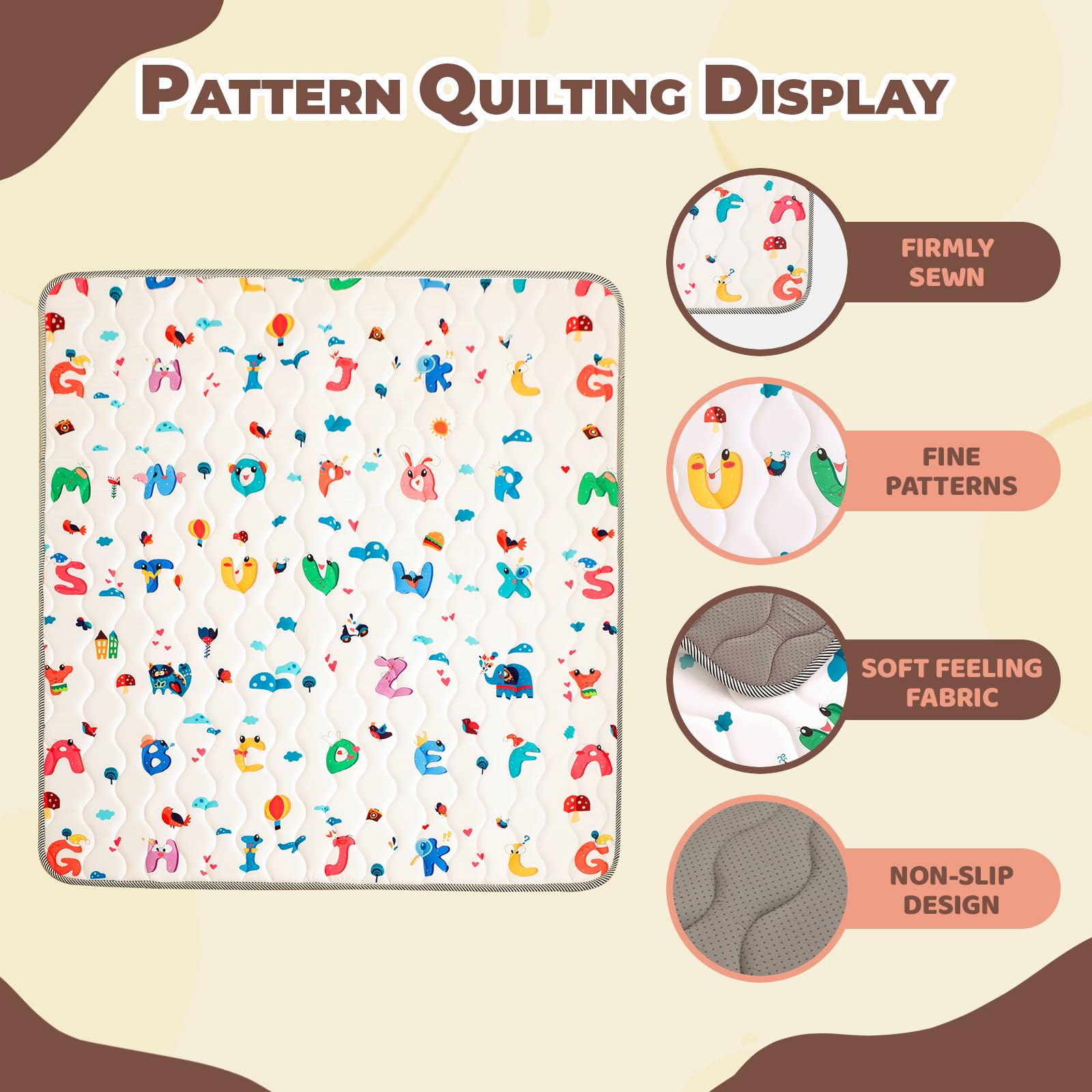Wirhao Tapete de juego para bebé para piso, 50 x 50 pulgadas de espuma gruesa suave acolchada para bebé, tapete de juegos para niños pequeños, lavable a máquina, parte inferior antideslizante, seguro