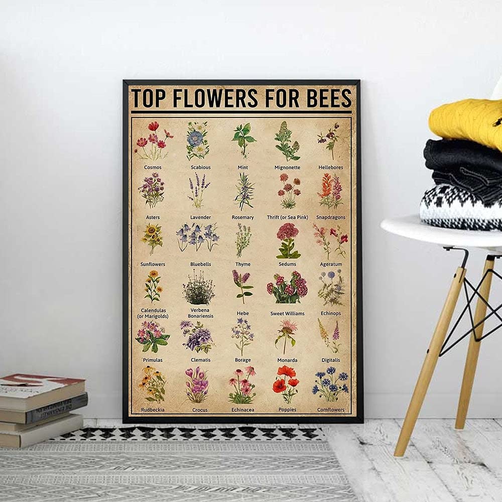 HOUVSSEN Top Flowers for Bees Knowledge Decor Poster Metal Tin Signs 8x12 Inch Tin Sign/Poster Metal