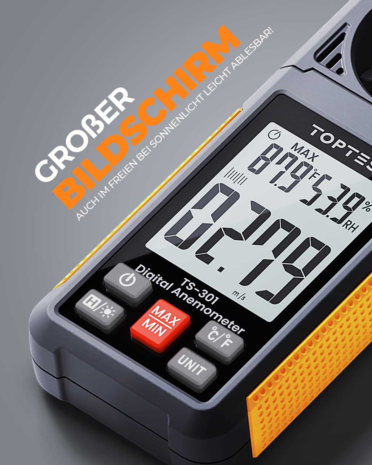 TopTes TS-301 Digitaler Windmesser Anemometer Handheld Wind Speed Meter 2,26-Zoll-LCD-Bildschirm