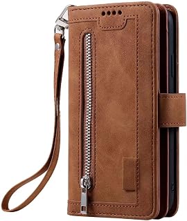 Funda para Samsung Galaxy A36/A56 para Samsung Galaxy A36/A56, funda con cremallera de piel sintética con tapa, funda de silicona para teléfono móvil, soporte magnético, color marrón