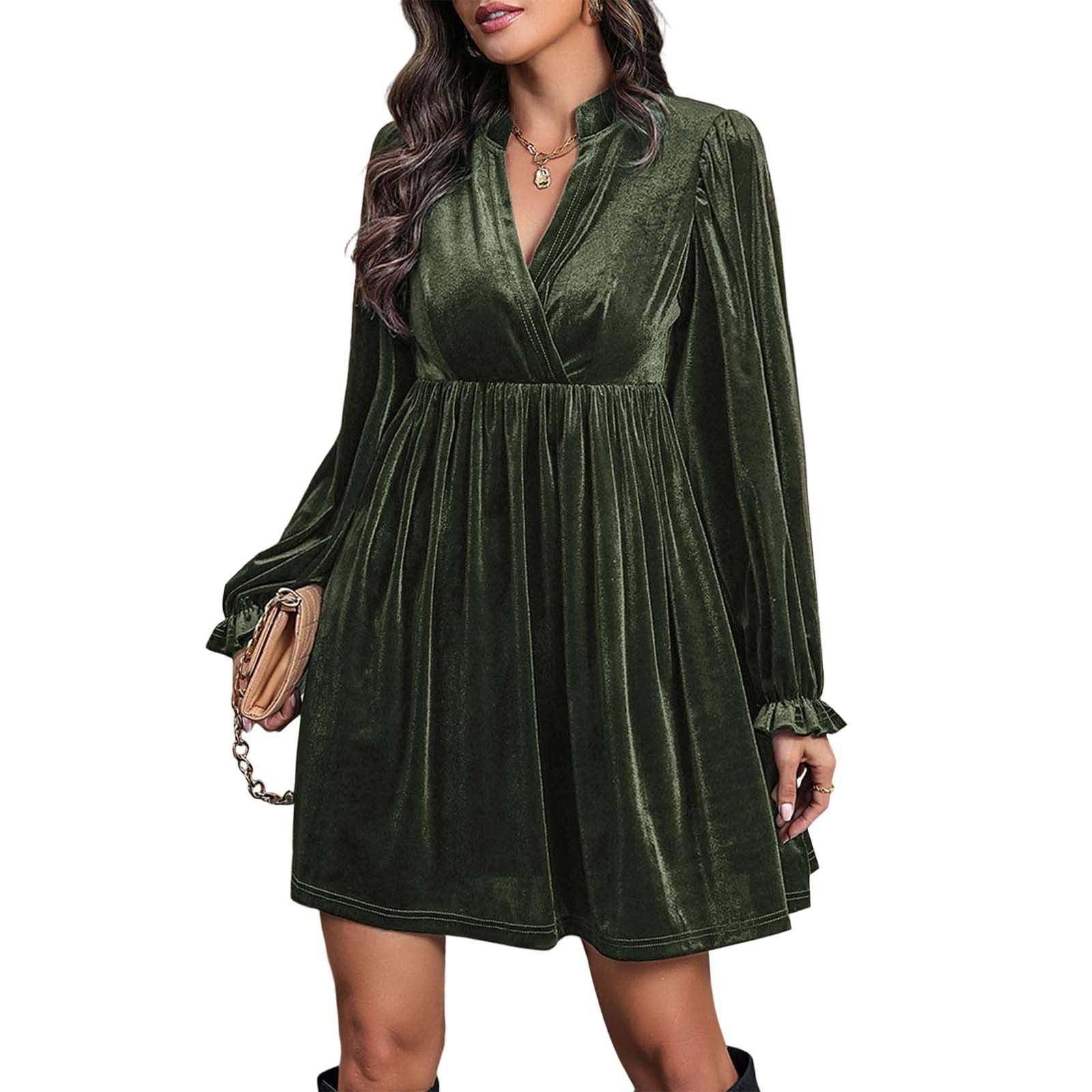 TTDGYYXW Freizeitkleider Strickkleid Damen Pulloverkleid Elegantes Herbstkleid Winterkleid Lässiges Samtkleid Elegantes Retro-Kleid mit kurzen Ärmeln A-Linie Urlaub Party Tunika mit