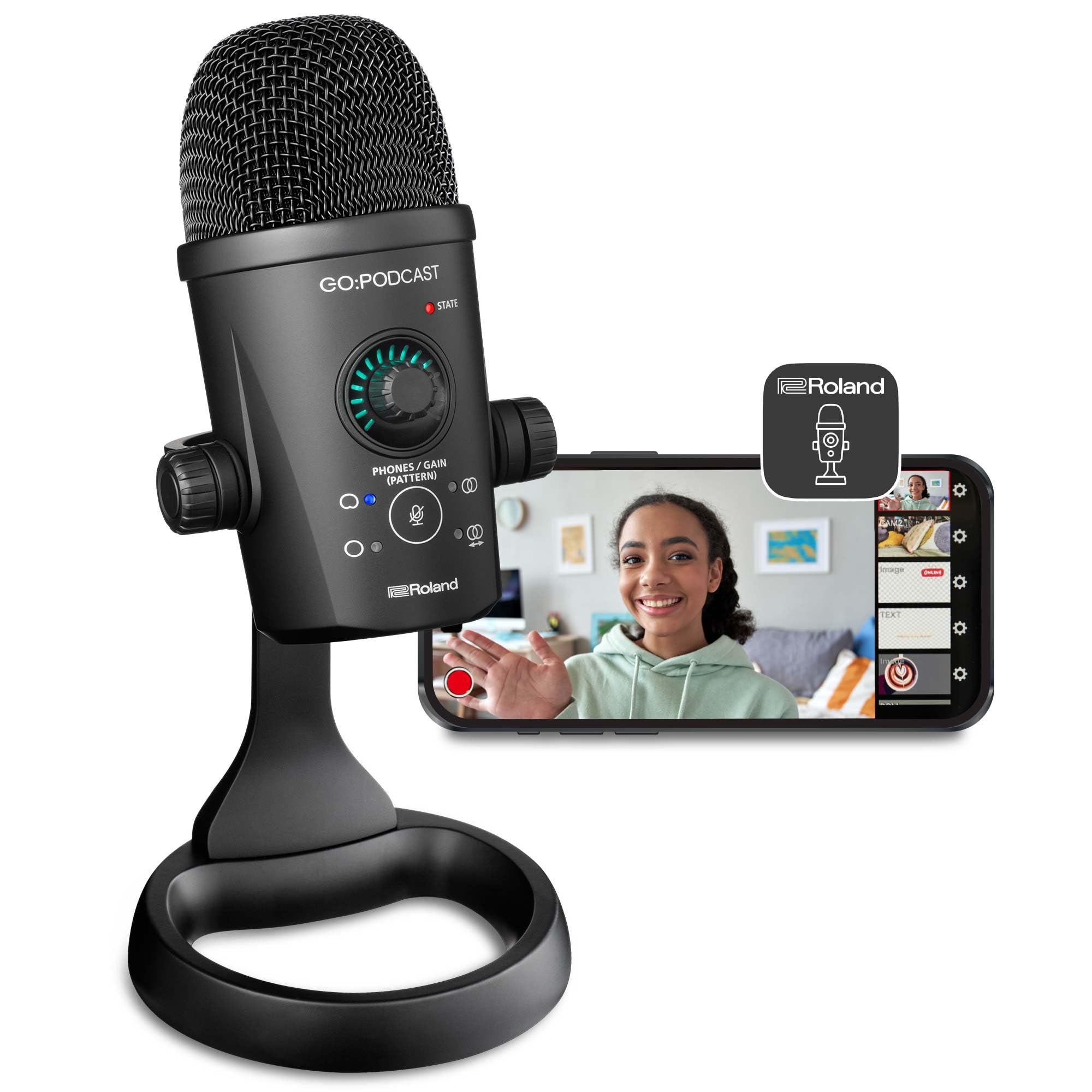 Roland GO:PODCAST Video Podcasting Studio per Smartphone | Sistema per il Livestreaming, Facile da Usare, per Podcaster, Vlogger e Altro | Video App Intuitiva | Microfono USB di Alta Qualità