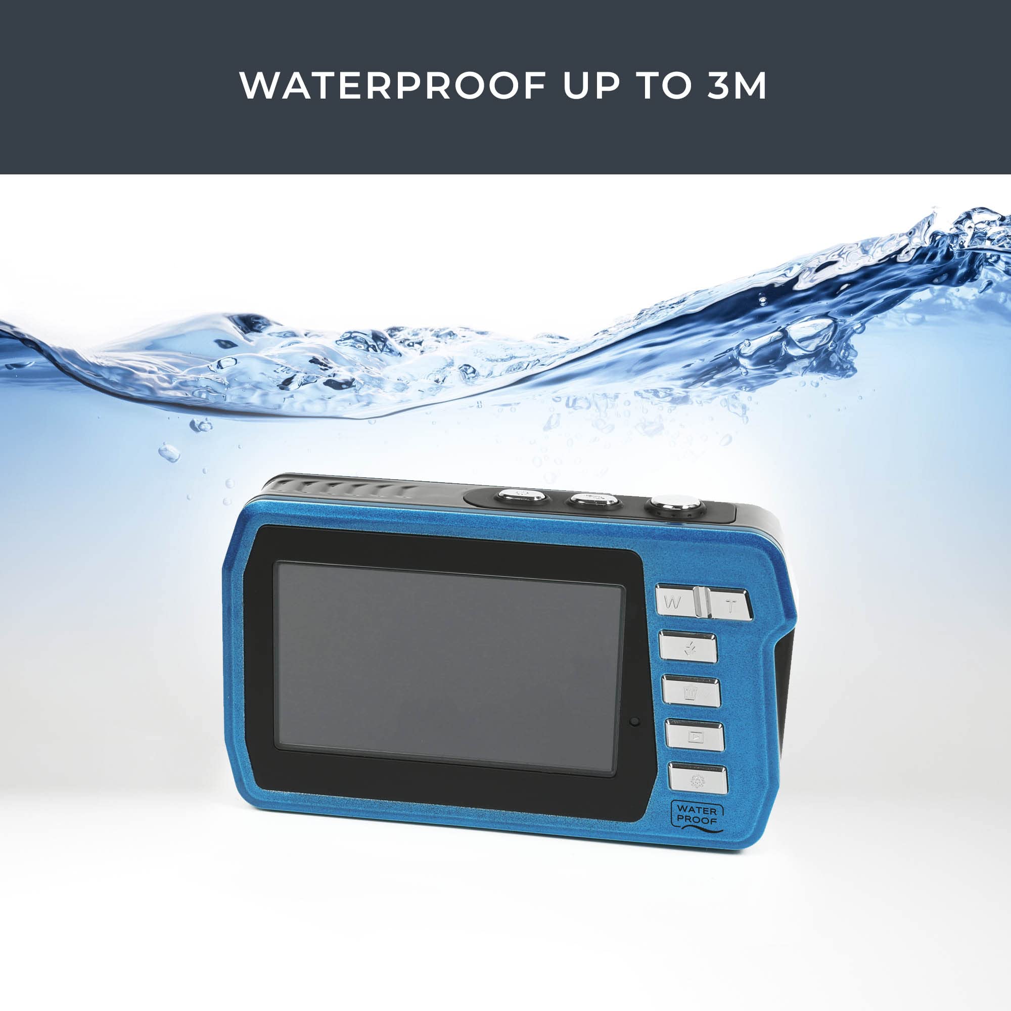 Easypix W3048 Edge Iceblue - Cámara Sumergible, 48MP Doble Pantalla