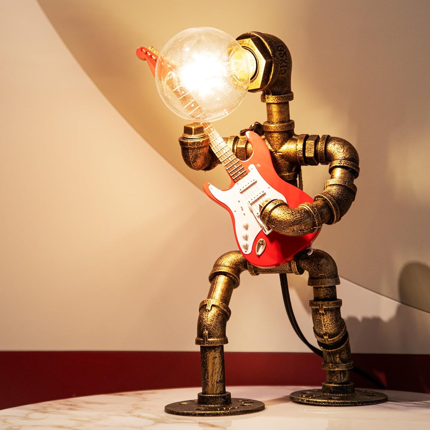 Steampunk Table Lamp, Vintage Industrial Metal Robot Table lamp, Water Pipe Table Lamp, Robot Style Desktop Light for Bedside Desk Bar Cafe Desktop Room Decoration