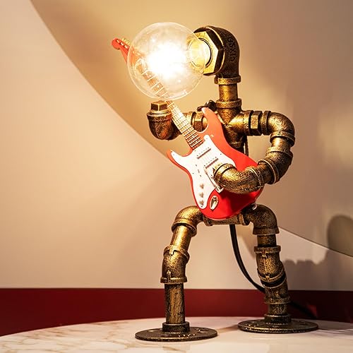Miniatura 1 de Lámpara de mesa de guitarra musical, decoración artística, lámpara de mesa steampunk, lámpara de guitarra retro steampunk, lámpara de robot de tubo