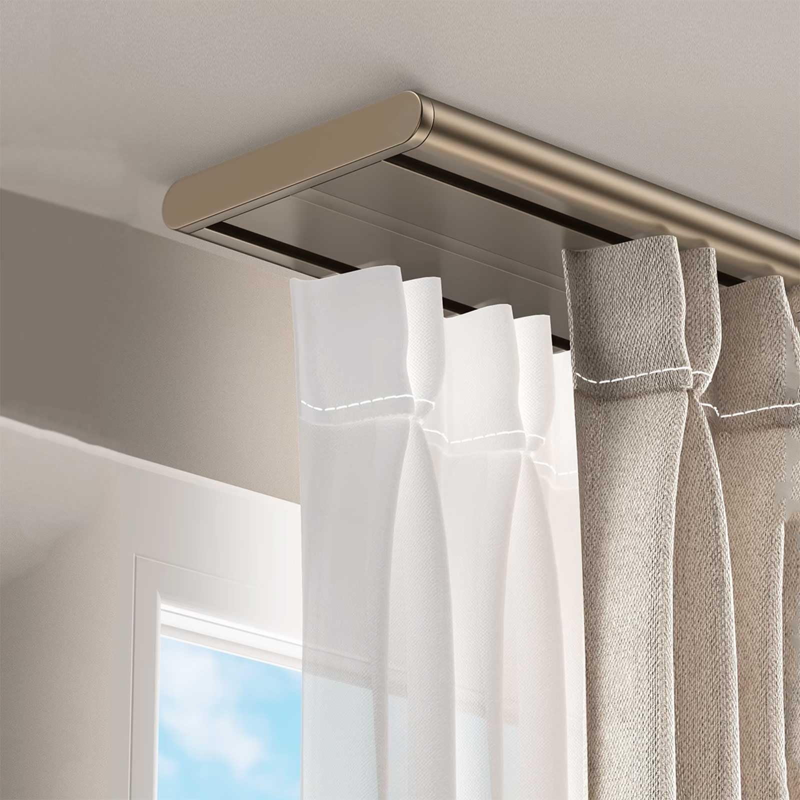Double Silent Curtain Track Ceiling Curtain Track Rods Heavy-Duty Rails For Curtains-Room Divider Ceiling Mount Easy Installation For Windows, Bedrooms, and Hotels(Champagne,3.8m/12.5ft)